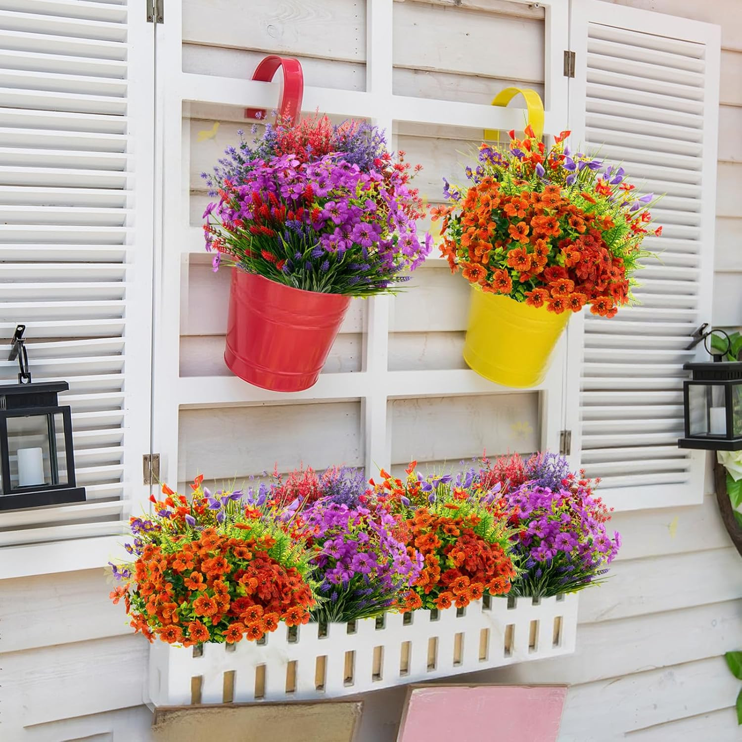 64 Bundles UV Resistant Faux Flowers for Outdoor Garden, Patio, Yard Decor
