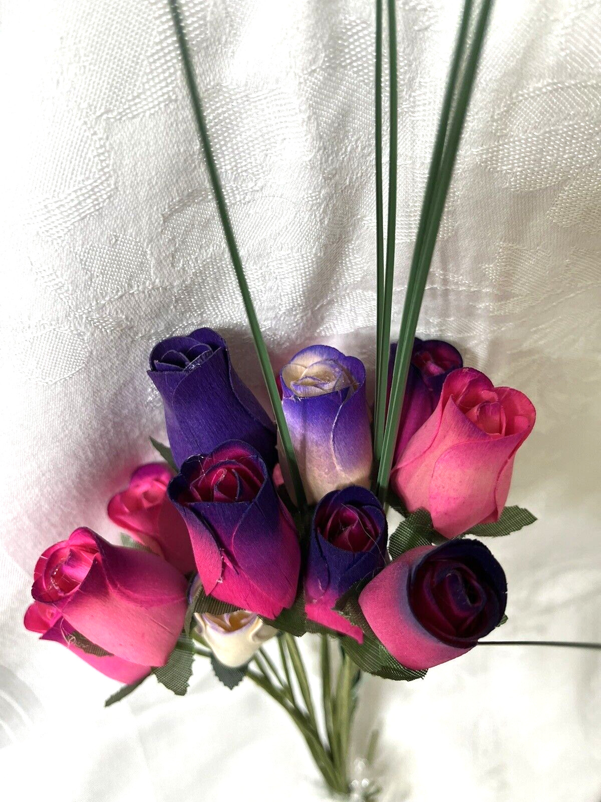 NEW Roses 1 Dozen Wood Forever Flowers Pink And Purple Hand Made