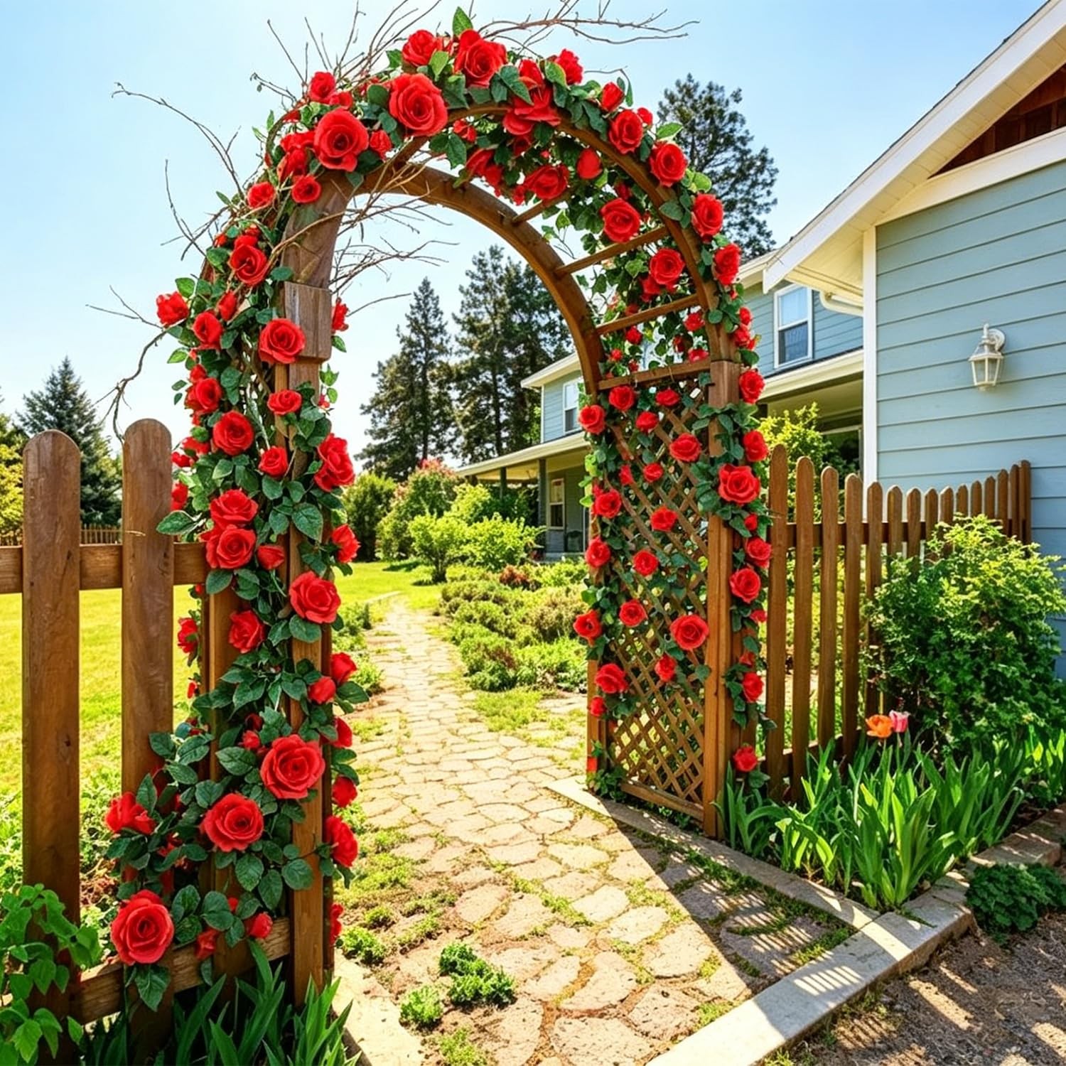 5PCS Fake Rose Vine Flowers Plants Artificial Flower Hanging Red Rose Ivy Hom…