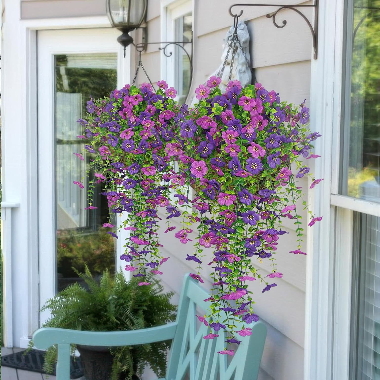 3 Pcs Artificial Hanging Flowers for Outdoors Spring Summer Purple Faux Silk Dai