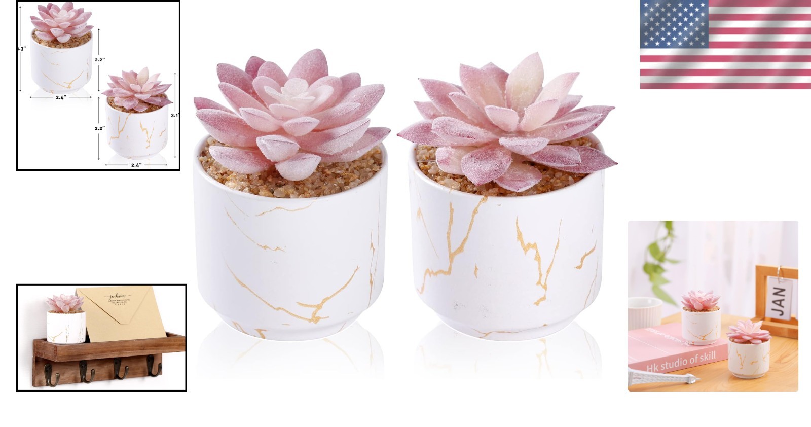 Adorable Small Fake Succulents in Elegant Ceramic Vases – Ideal Gift for Women