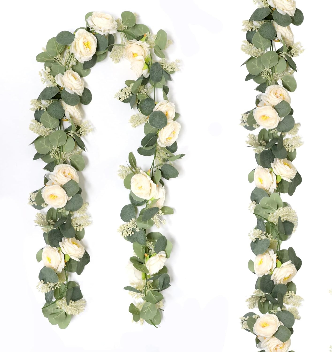 2 Packs Eucalyptus Garland W/ Flowers 6.56ft Artificial Flower Greenery Garlands