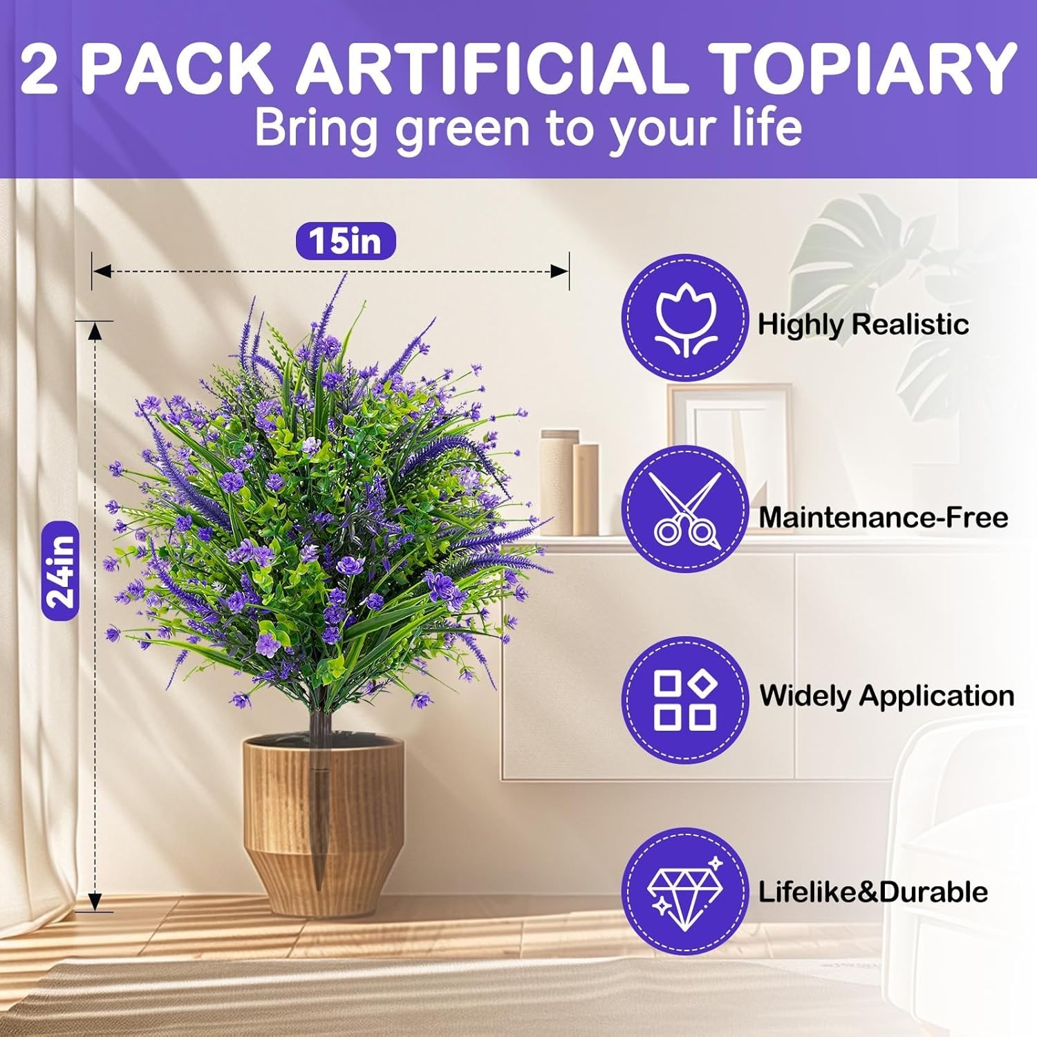 Artificial Topiary Ball Trees 15.7in UV-Resistant Faux Shrubs Garden Decor Pu…