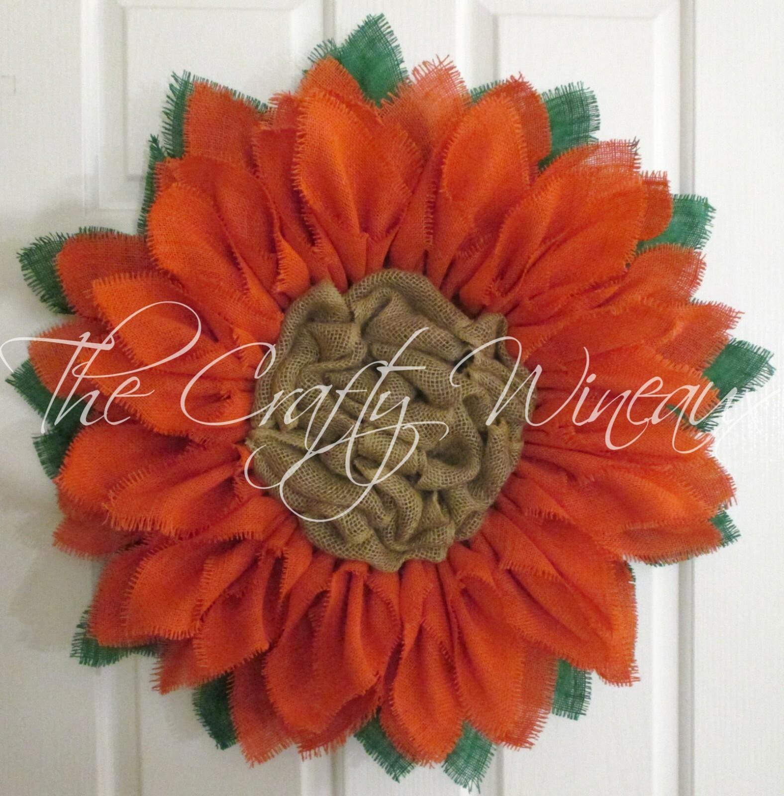 The Crafty Wineaux – Extra Thick 25″ Rich Tangerine Burlap Sunflower Wreath