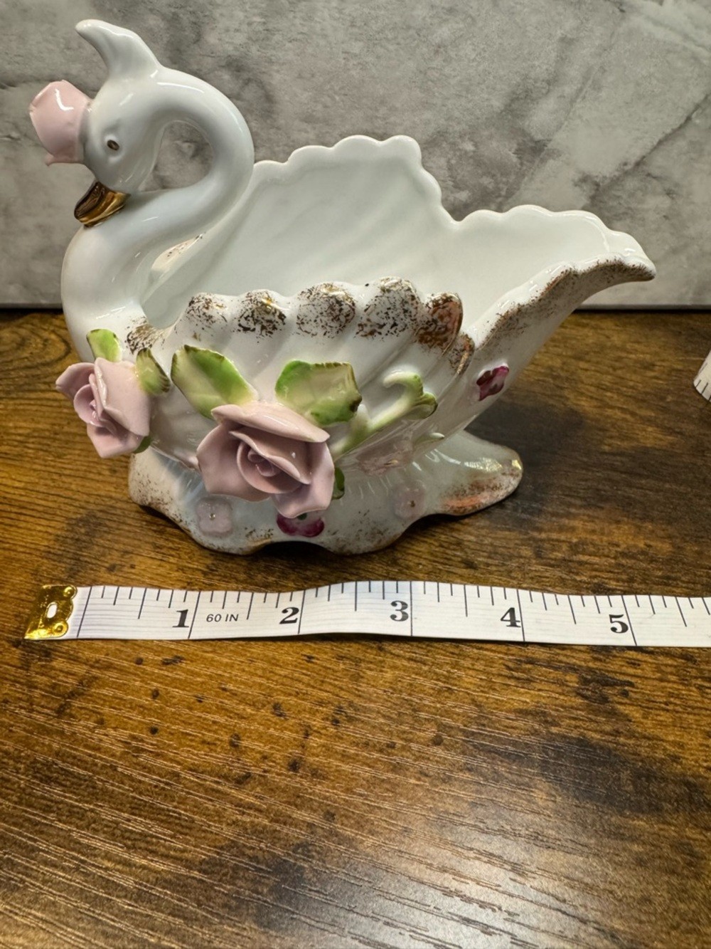 Vintage Napco Porcelain Swan Planter Vase w/ Japan Salt & Pepper Shakers