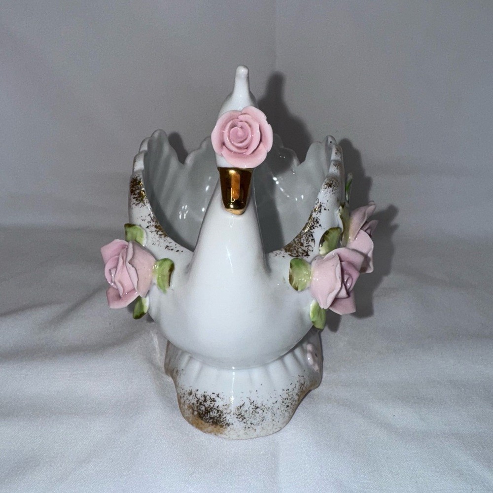Vintage Napco Porcelain Swan Planter Vase w/ Japan Salt & Pepper Shakers