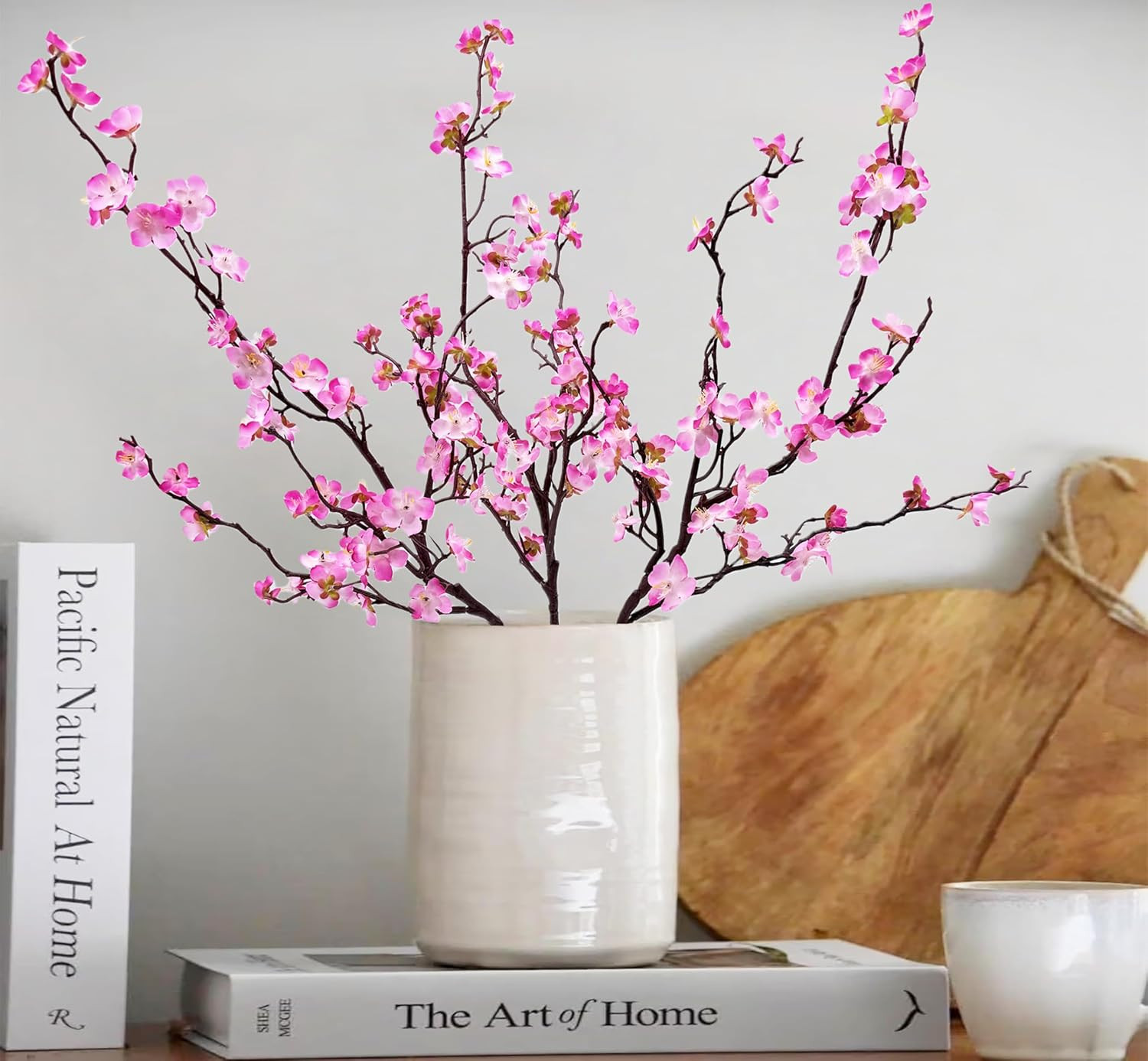Artificial Plum Blossom Flowers 3Pcs Faux Cherry Blossom Flower Silk Peach Flowe