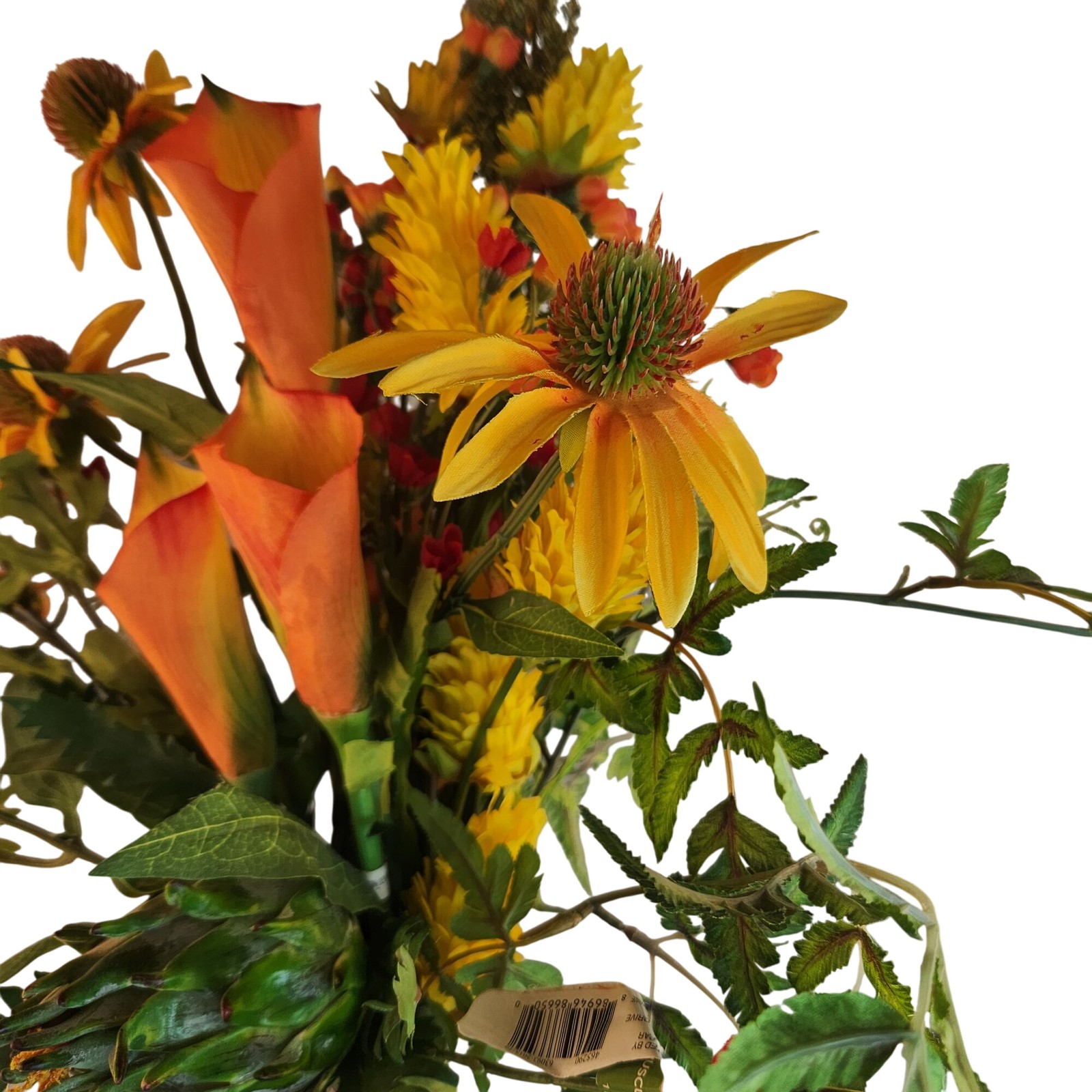 Artificial Flower Bouquet With Orange Calla Lilies, Yellow Cone Flowers Wild Mi