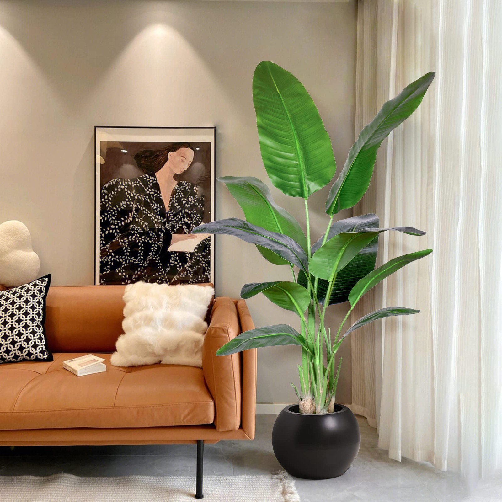 2Packs 5FT Artificial Bird of Paradise Plant,Faux Palm Tree Potted Plant with…