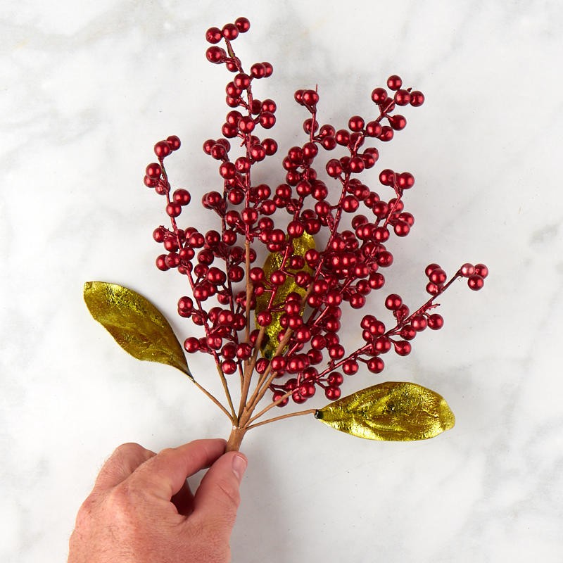Factory Direct Craft Artificial Dense Foam Metallic Red Berry Sprays | 2 Sp