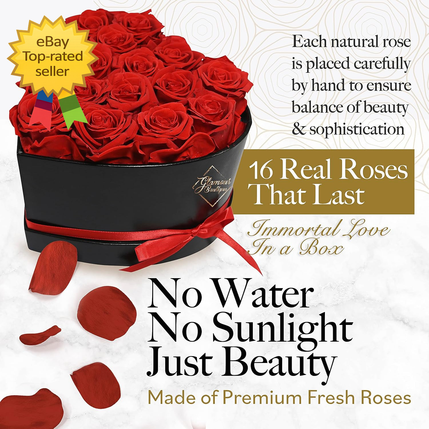 16 Flower Forever Heart Shape Box Eternal Preserved Roses Gift