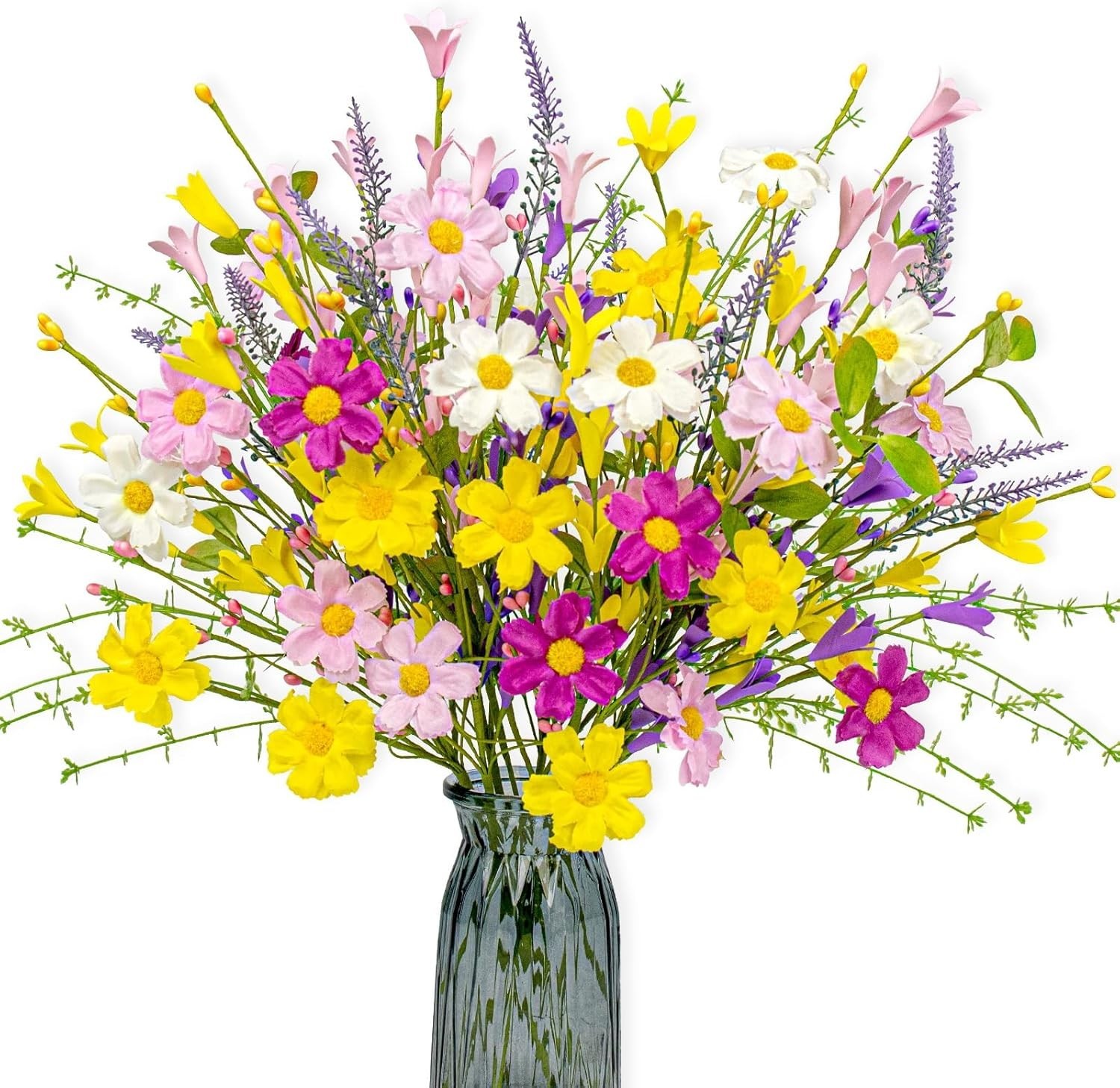 Artificial Easter Stems 12Pcs Spring Floral Picks with Forsythia Daisy Twig Bran