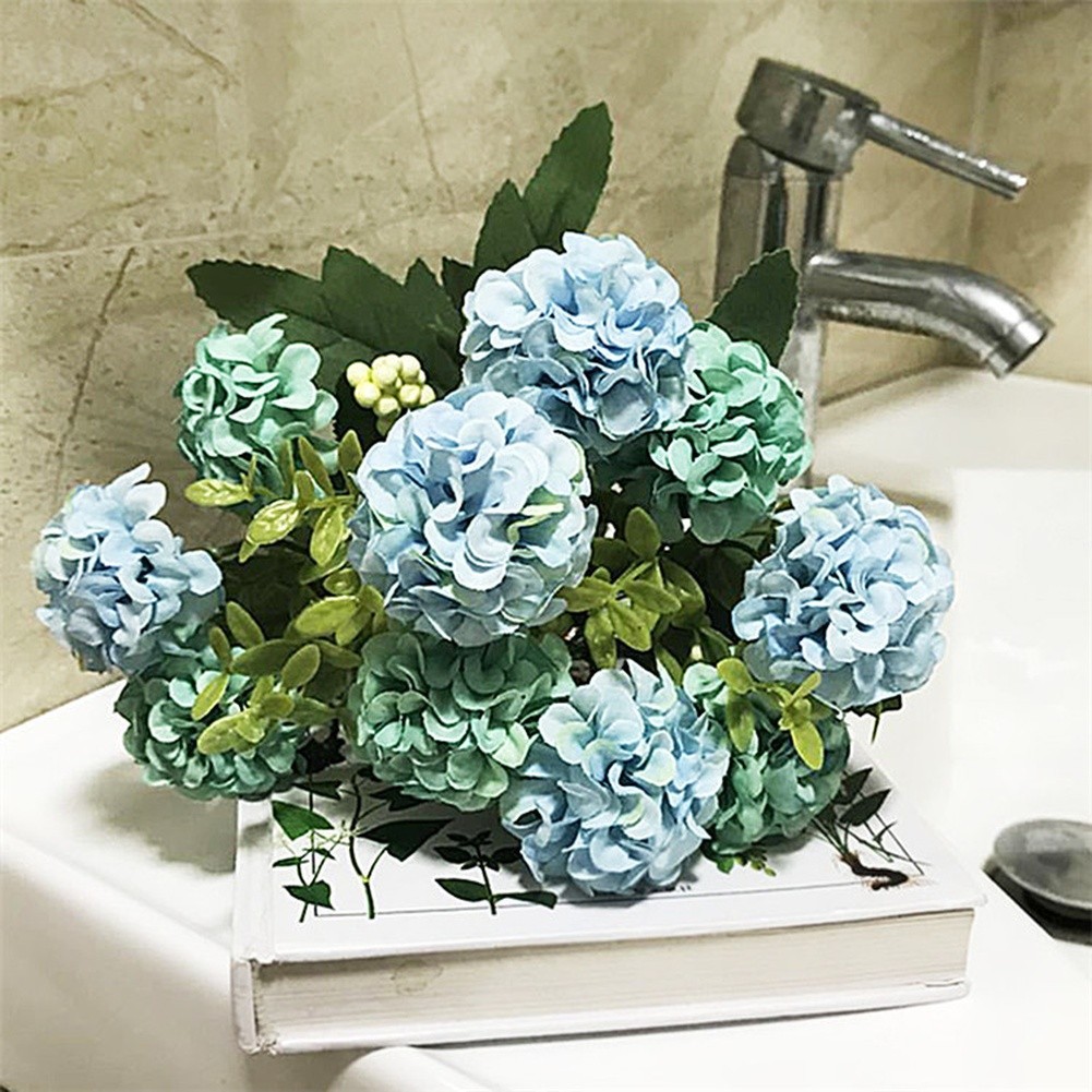 European Style Wedding Silk Flower Bouquet Blue Pink Yellow White Green Rose Red