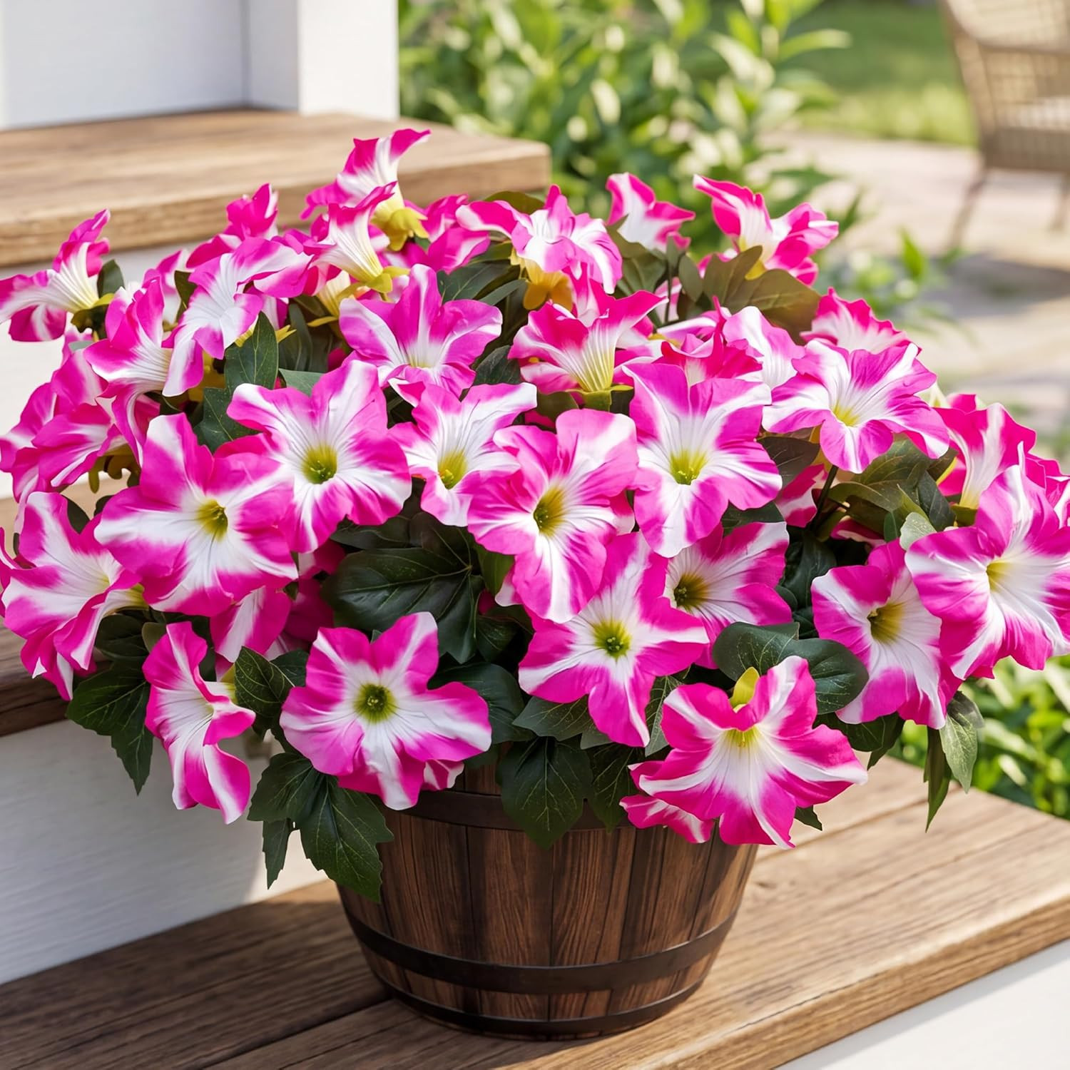 Artificial Fake Flowers Plants for Outdoor Decoration, 4PCS Faux Petunias Silk F