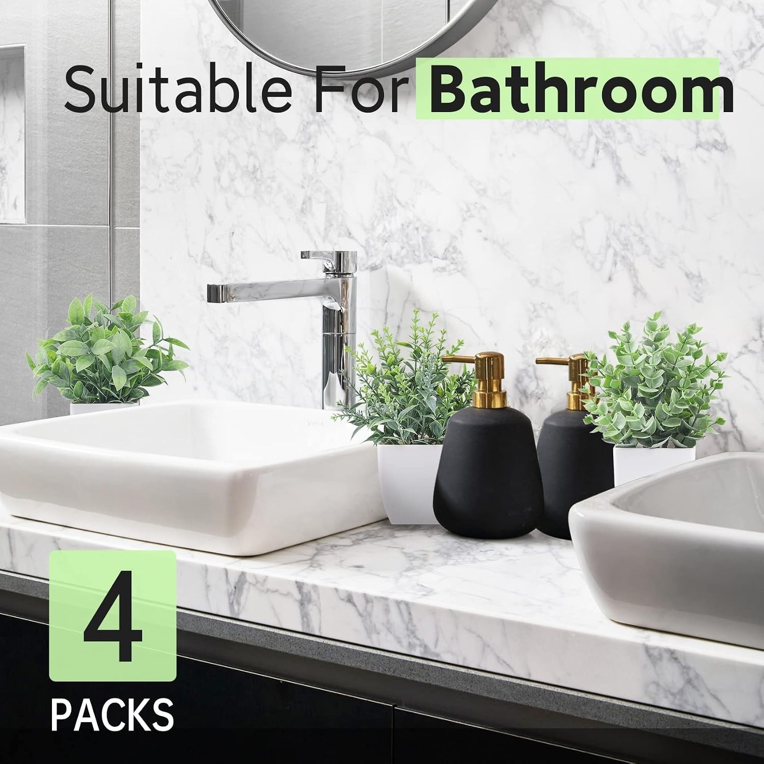 4 Pack Mini Fake Plants, Artificial Plants for Bathroom Home Decor | Frosted …