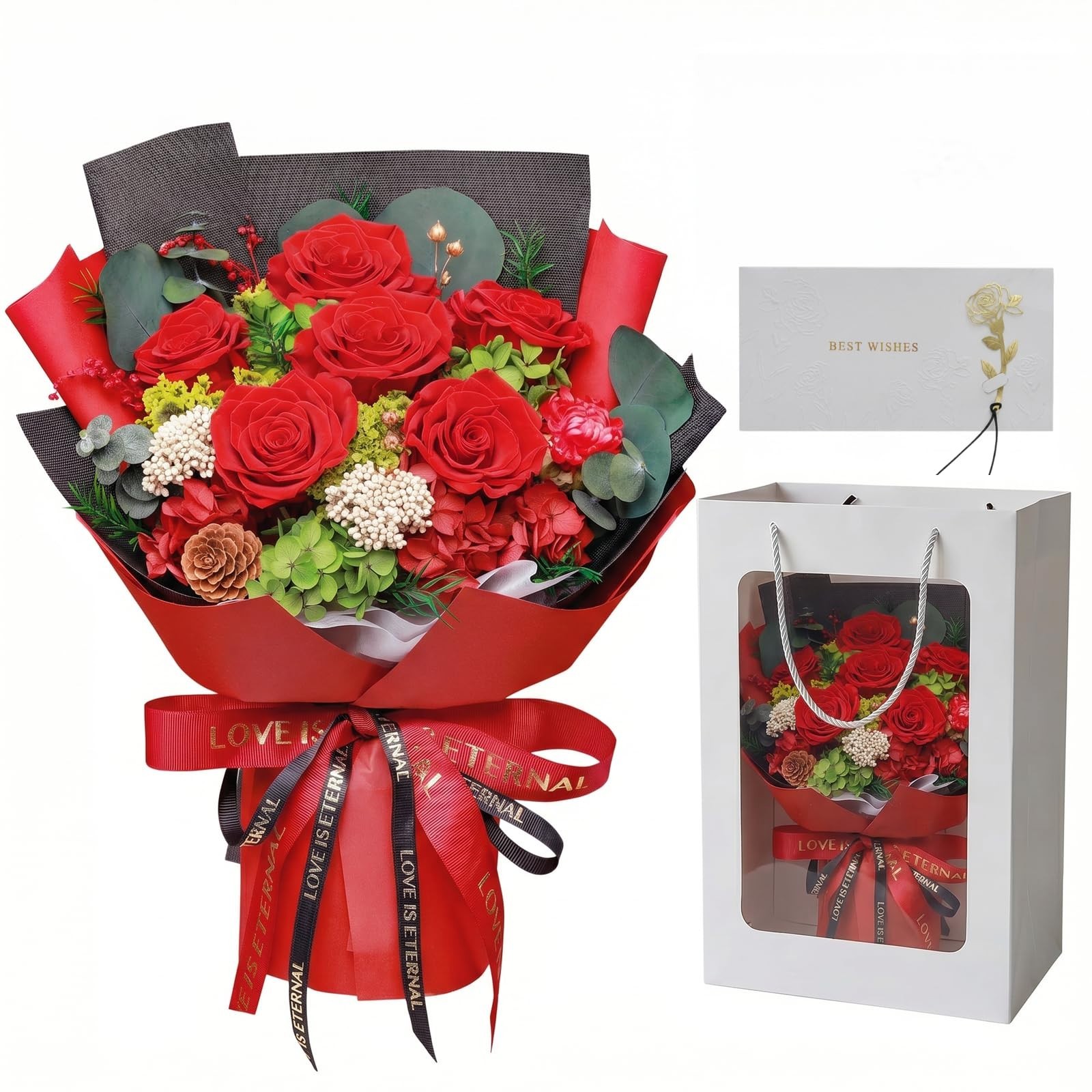Eternal Red Rose Bouquet – Real Preserved Flowers in Gift Box, Lasts 3-5 Years,