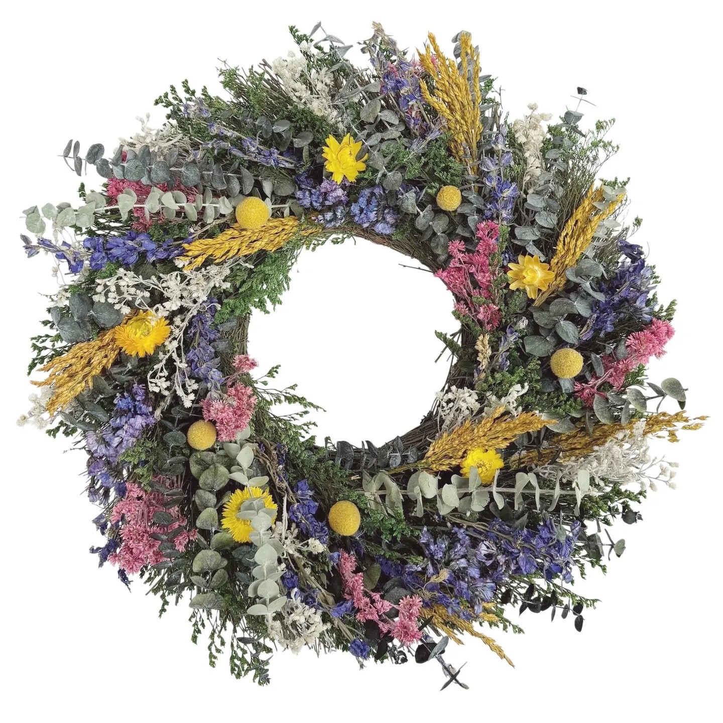 18″ Dried Floral Wreath Lavender Eucalyptus Spring Summer Front Door Decor