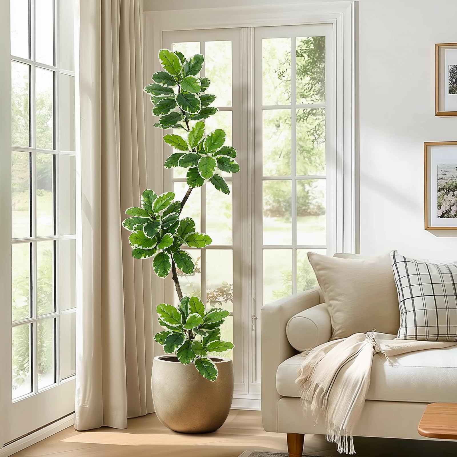 GarveeHome Fiddle Leaf Fig Tree Artificial Indoor Sphere Planter