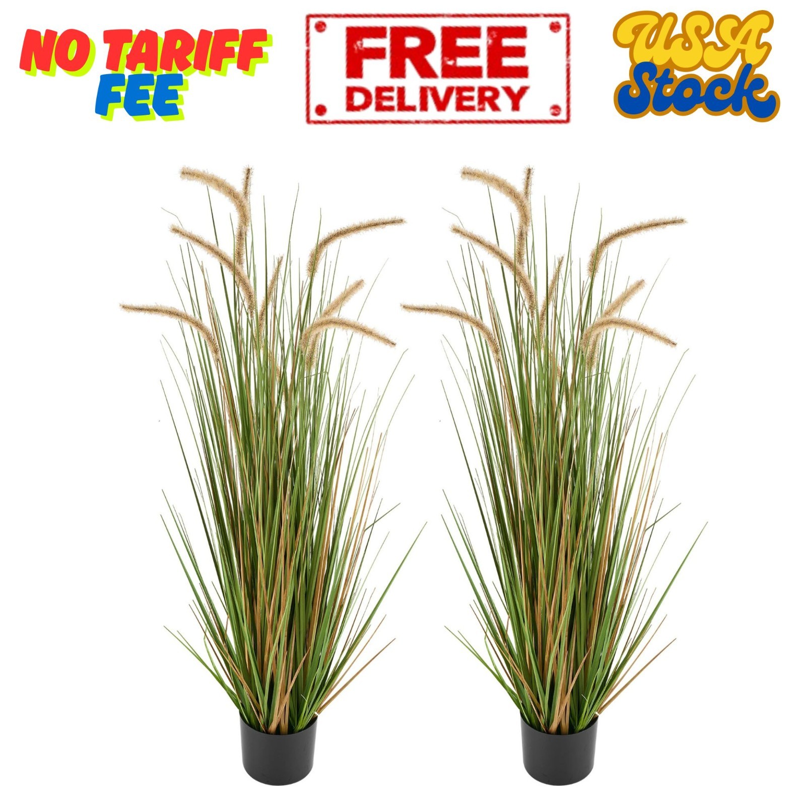 Artificial Grass Plant, Set of 2, 47-Inch Horsetail Reed Grass in Pots, …