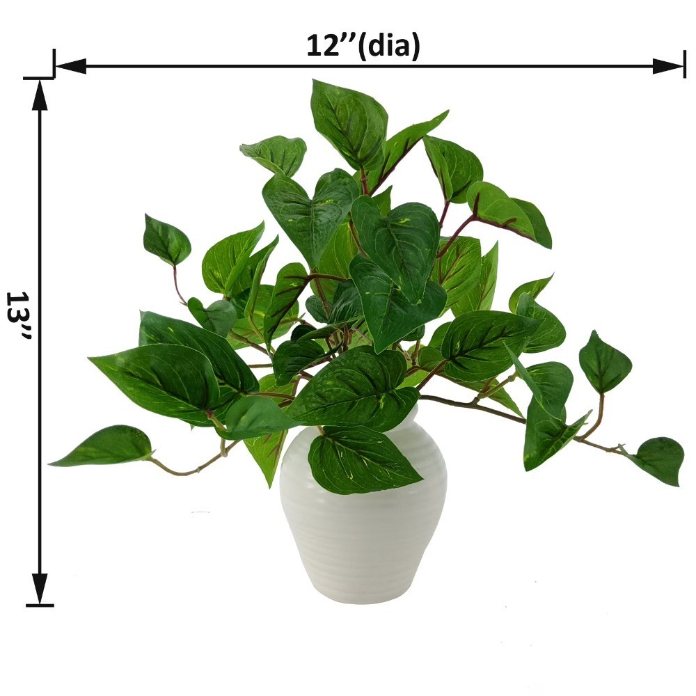 Artificial Golden Pothos Plant in White Ceramic Pot Indoor Home Decor 11 Inch