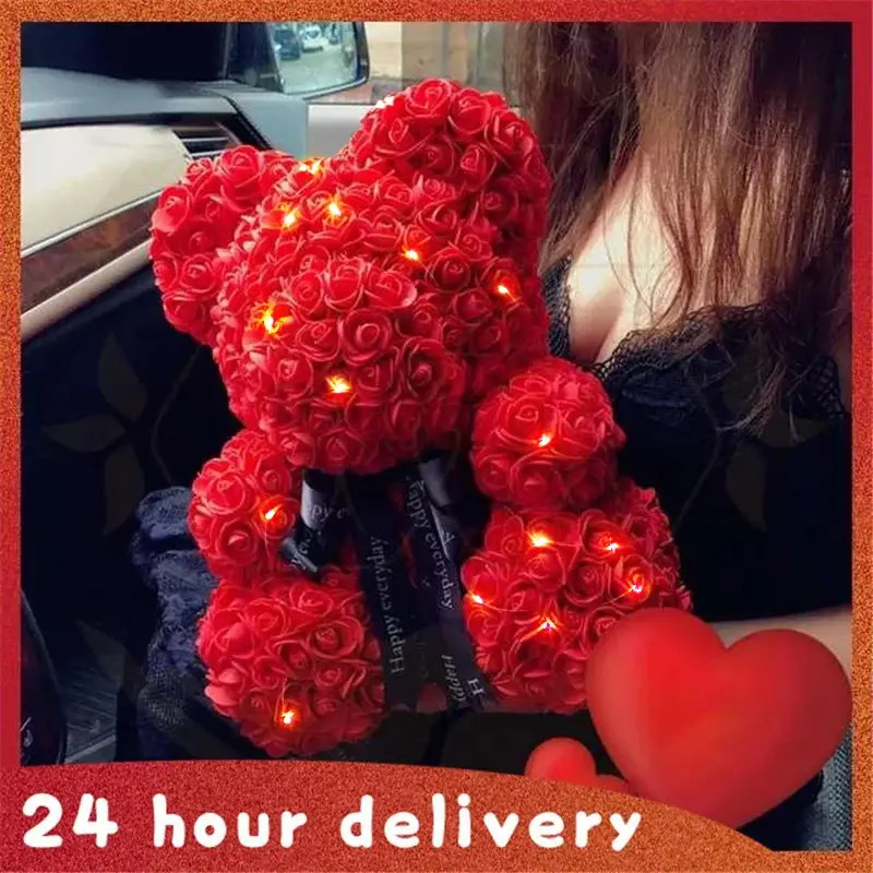 9.5in Teddy Bear Rose with Led Light ＆ box Rose Flower Bear Valentine’s Day Gift