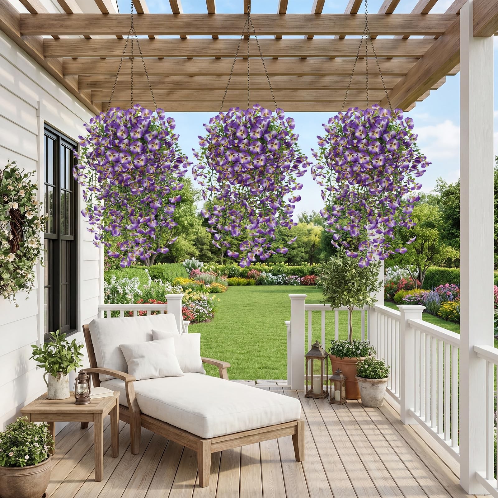 Purple Artificial Hanging Flowers for Outdoors, 4 PCS 29.5in UV Resistant Fau…