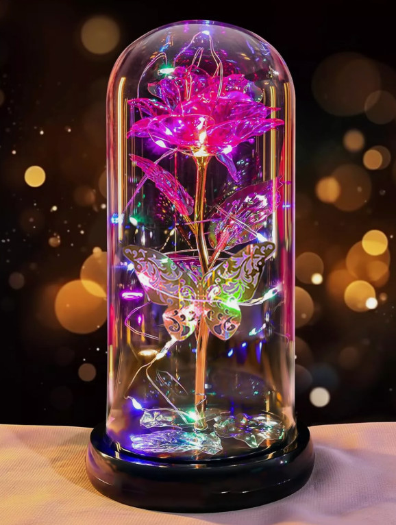 Forever Galaxy Rose In Glass Dome Eternal LED Light Flower Valentine’s Day Gift.