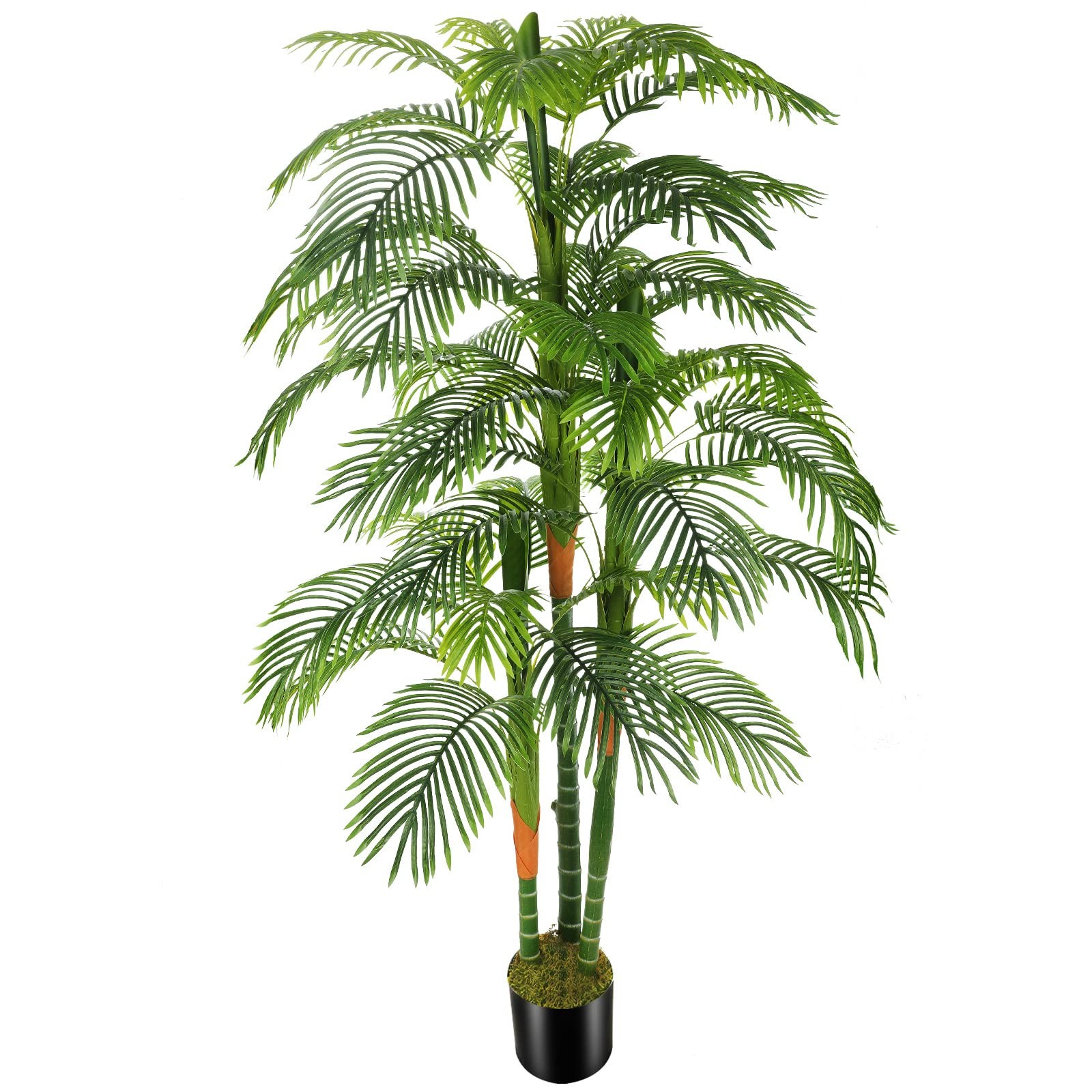 6ft Artificial Golden Cane Palm Tree(72in) with 3 Trunks Faux Tree and Plasti…