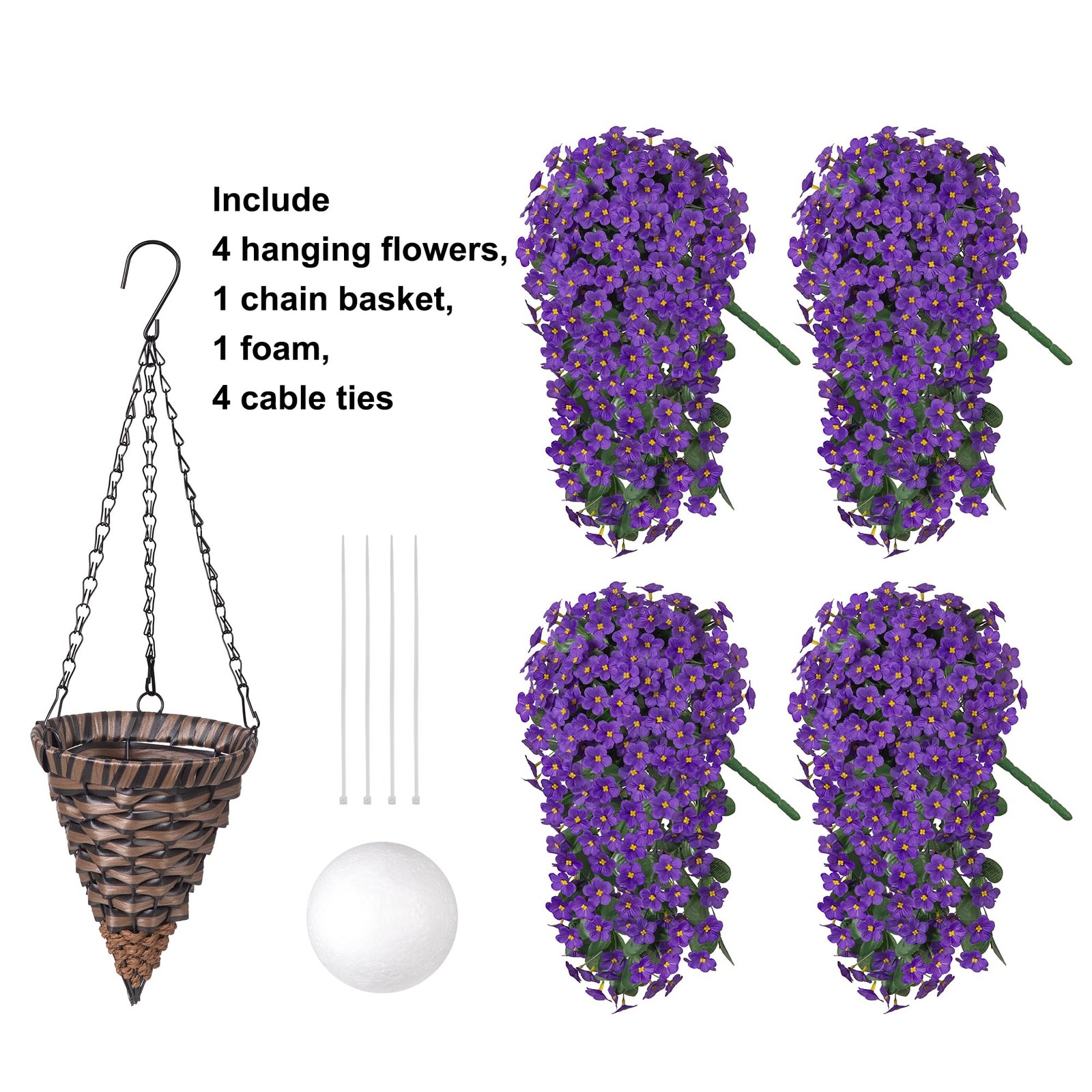 Artificial Fake Outdoor Hanging Flowers Plants Basket for Outside Porch Decor…