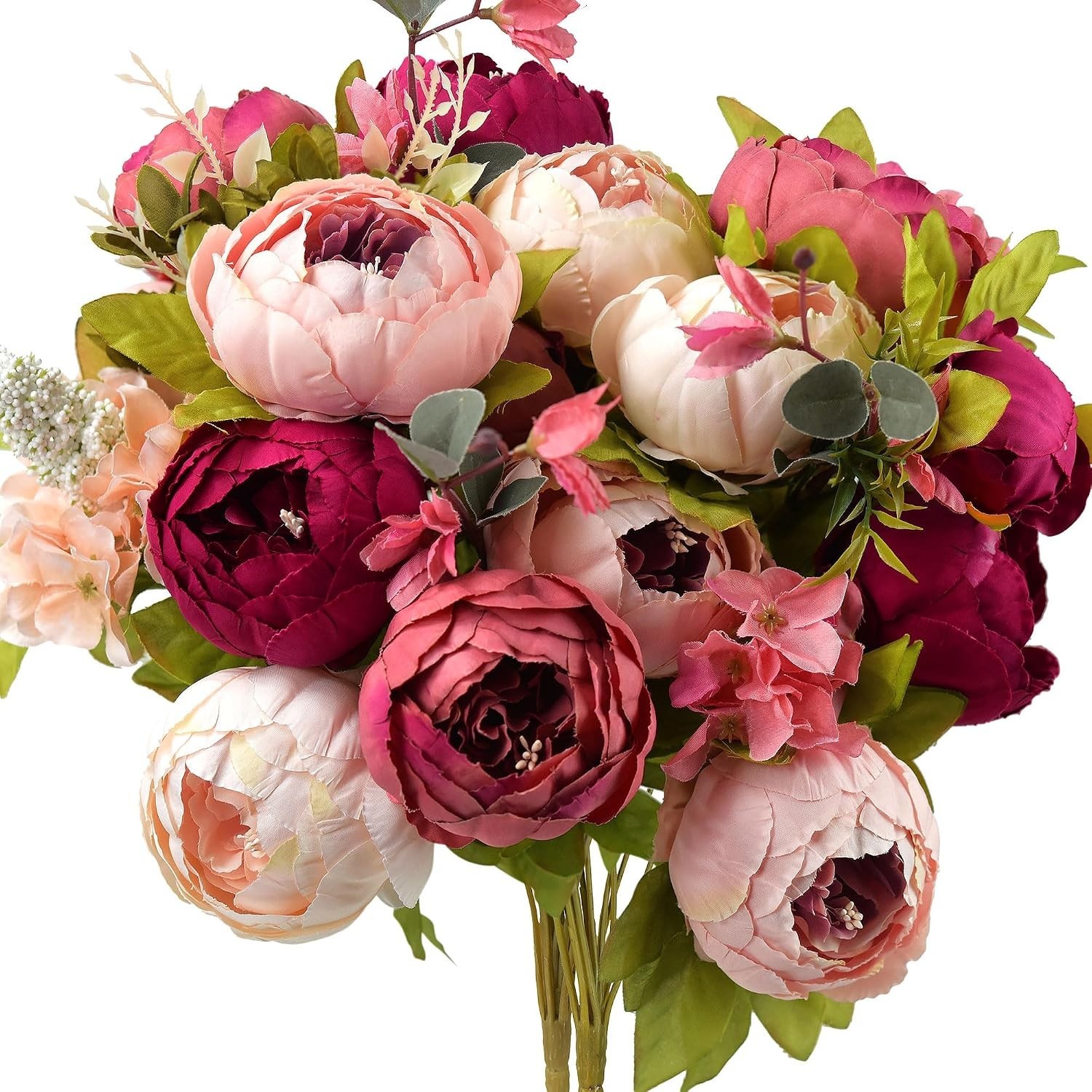 Romantic Pink Red Silk Peonies Hydrangeas