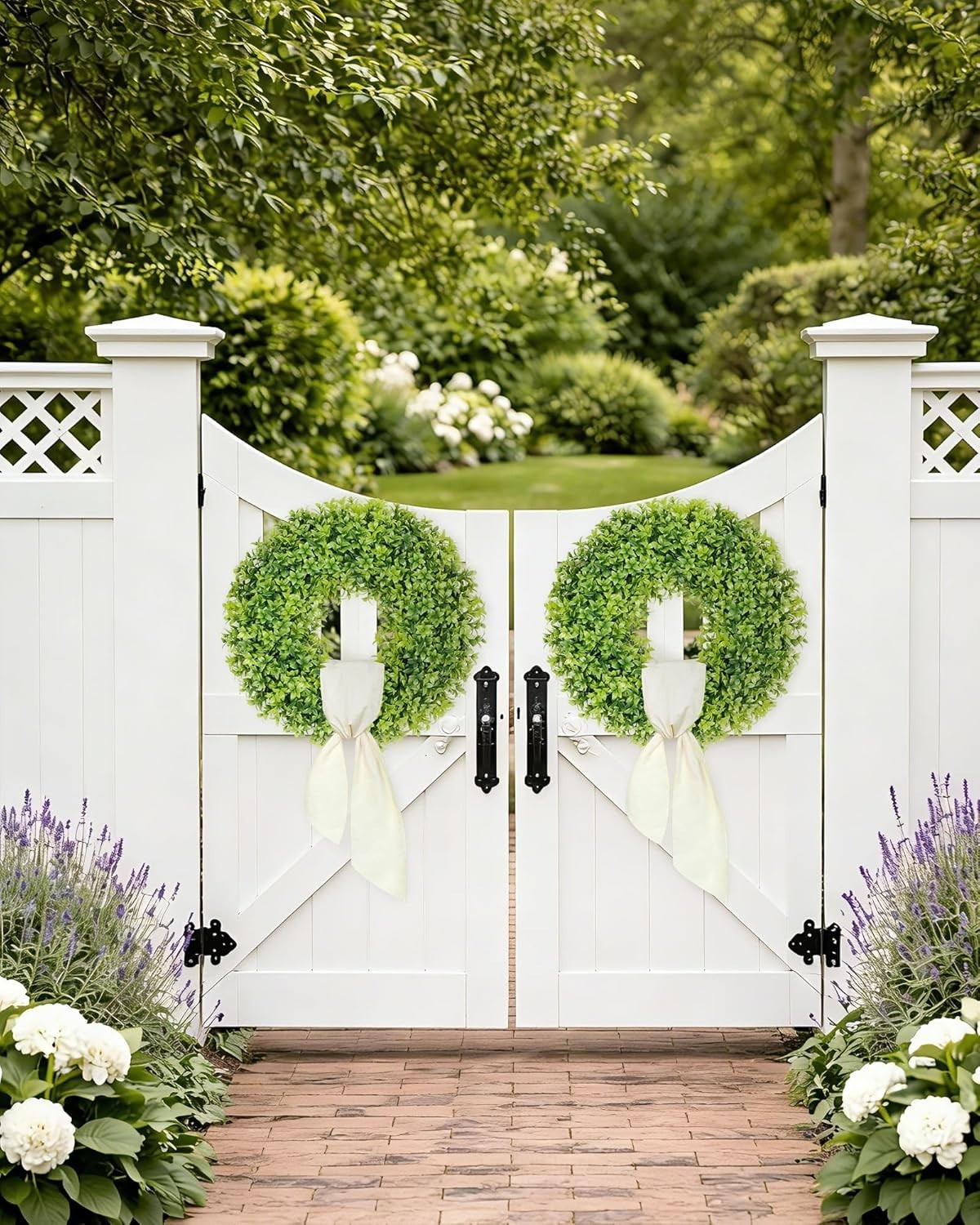Elegant 23-Inch Boxwood Wreath – -Round Indoor/Outdoor Decor Solution