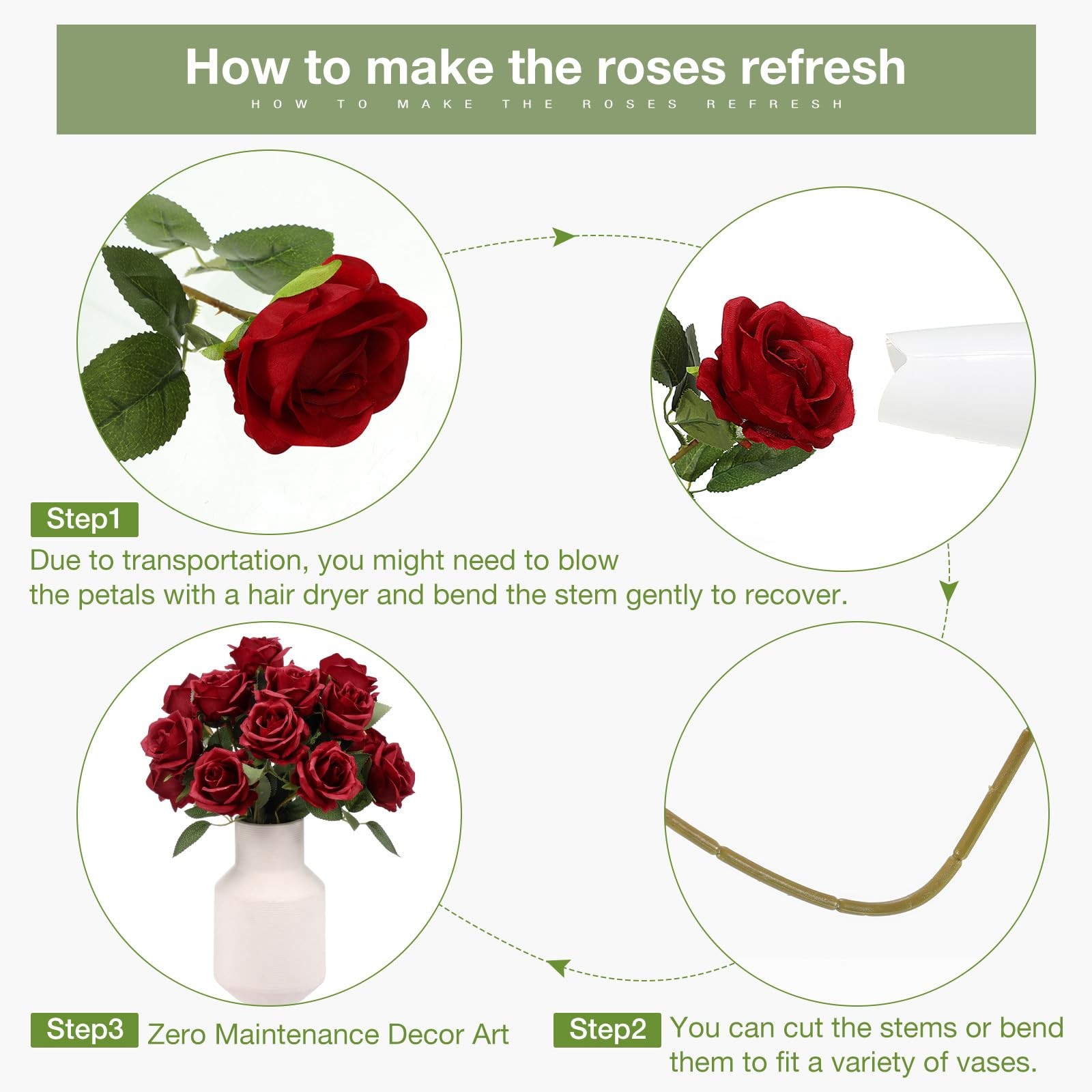 30 Pcs Rose Artificial Flowers in Bulk Lifelike Long Stem Silk Roses Bouquets…