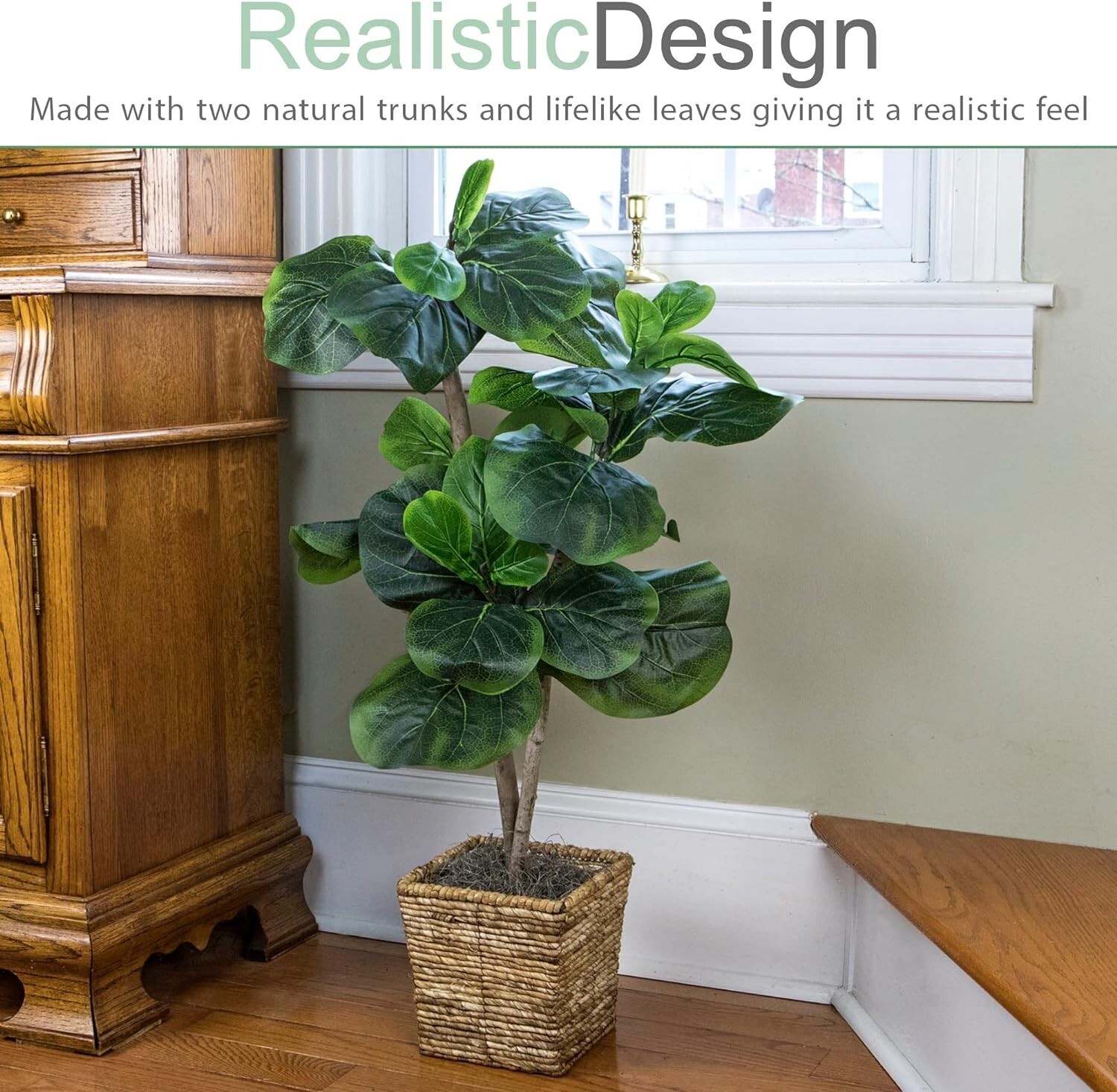 38-Inch Fiddle House Ficus In Woven Basket Creative, Imaginative, USA-Assembled