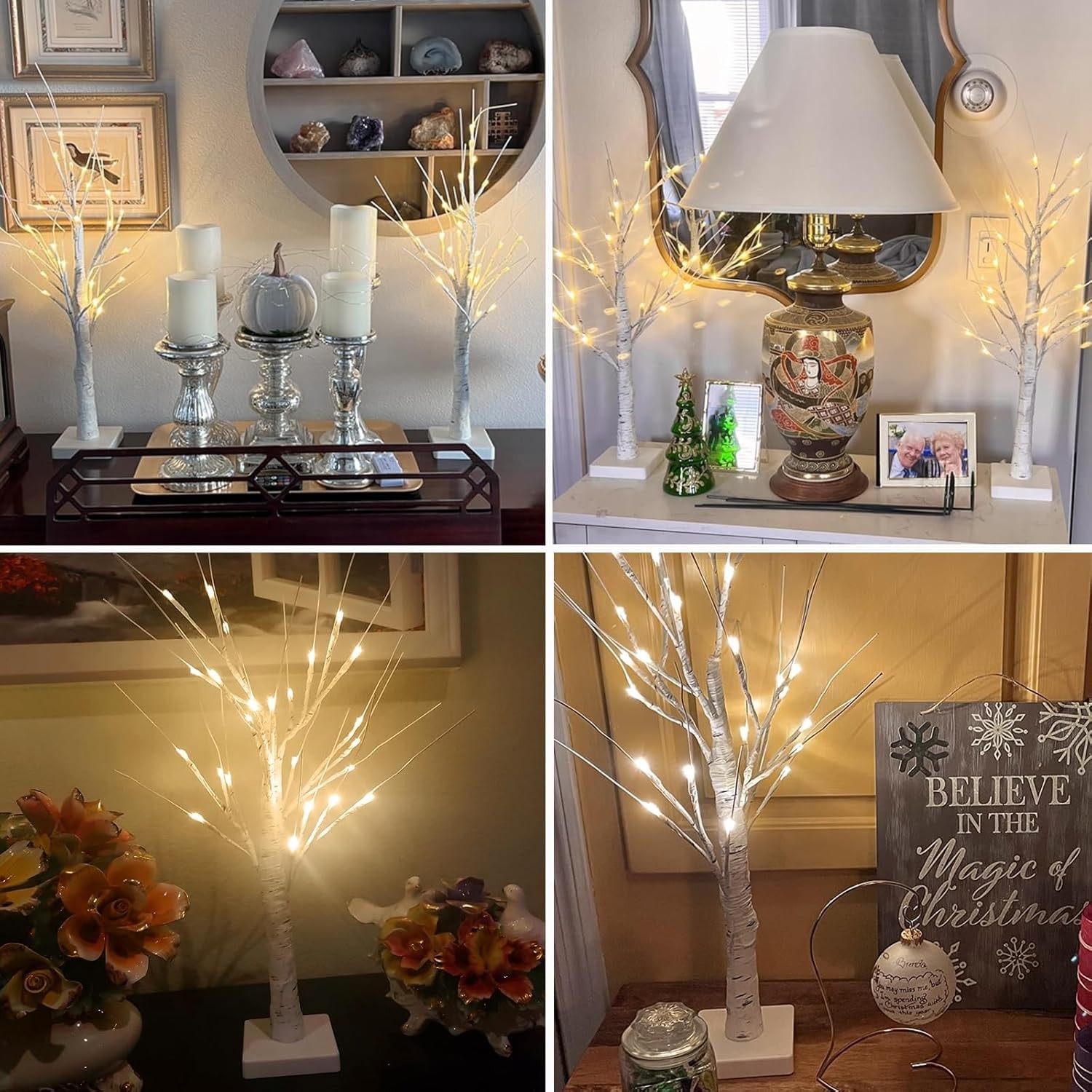2-Pack 2FT Lighted Birch Tree with Timer for Easter Decorations Artificial Bi…