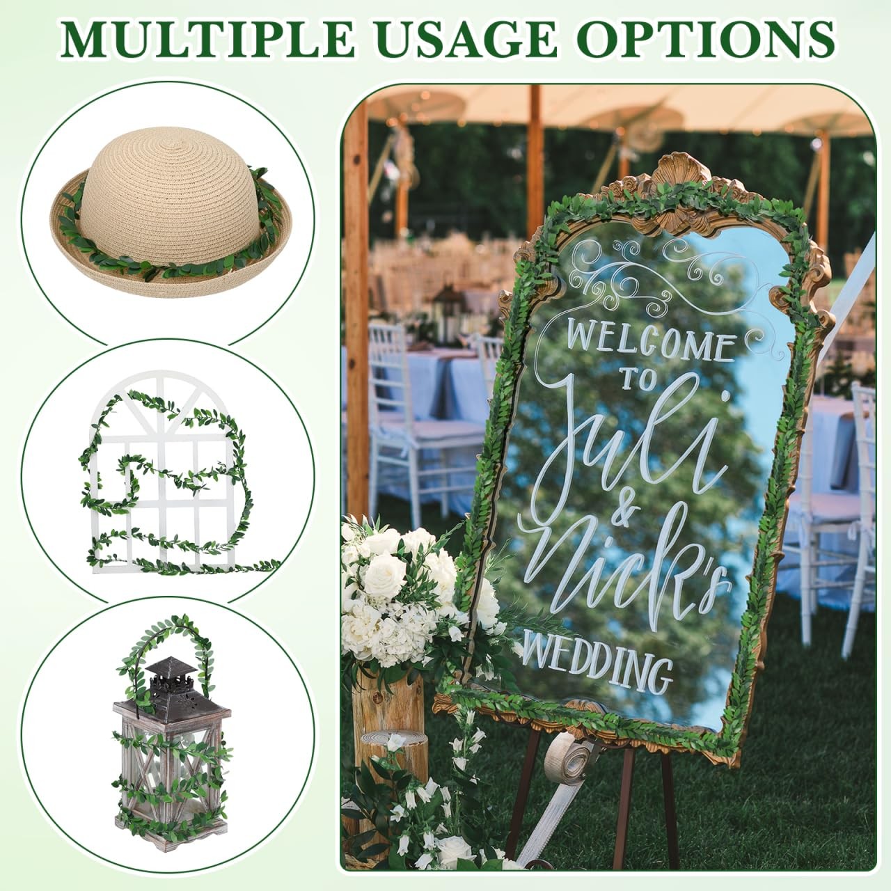 Artificial Green Vine Garland: 260in Long Fake Vine PVC Leaves & Iron Wire Fa…