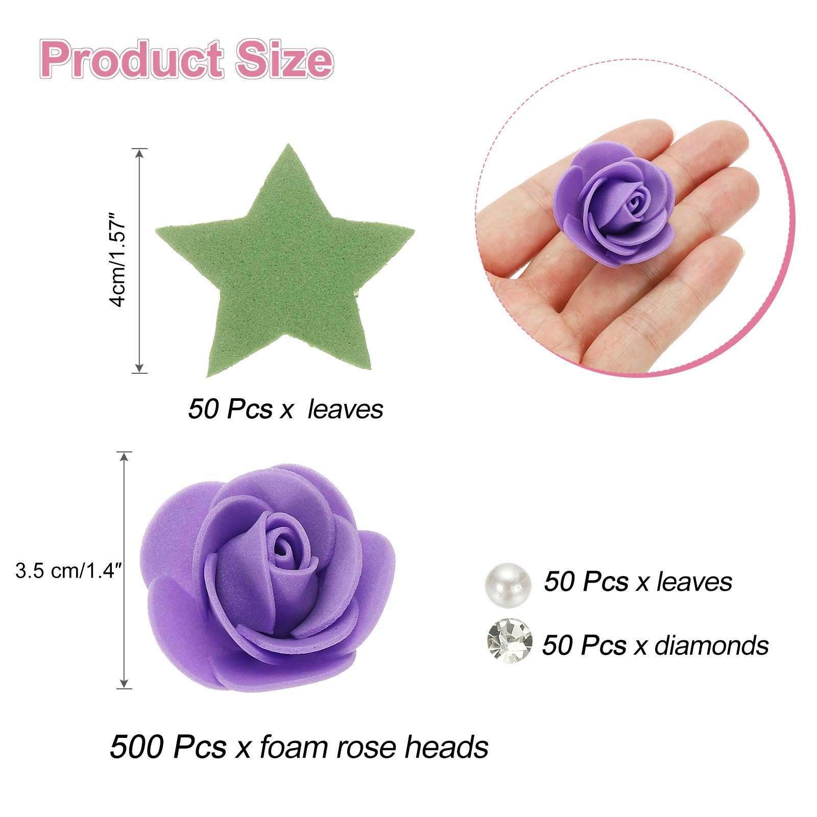 500pcs Foam Rose Heads 3.5 cm for DIY Crafts Accessories, Purple