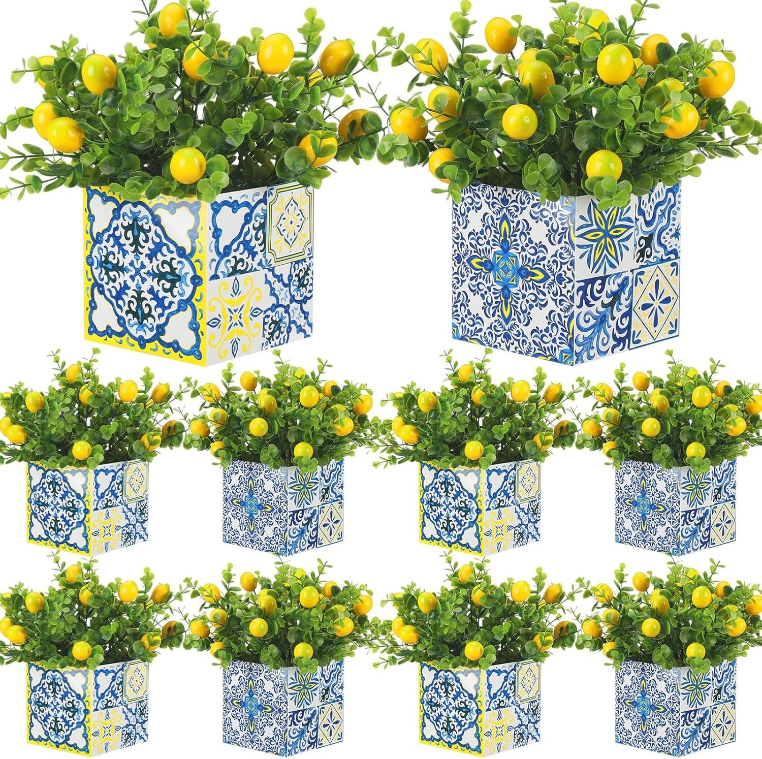 Amalfi Coast Blue Tile Lemon Centerpiece Decor for Weddings & Parties (8 Sets)
