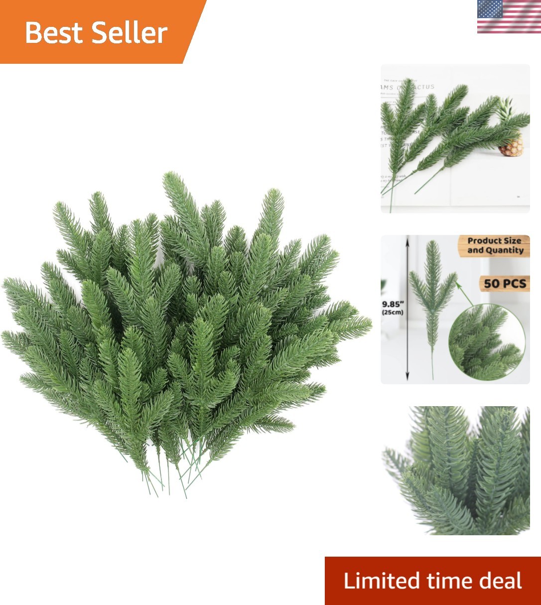 50 Pcs Artificial Pine Branches Green Plants Pine Needles DIY Accessories for…