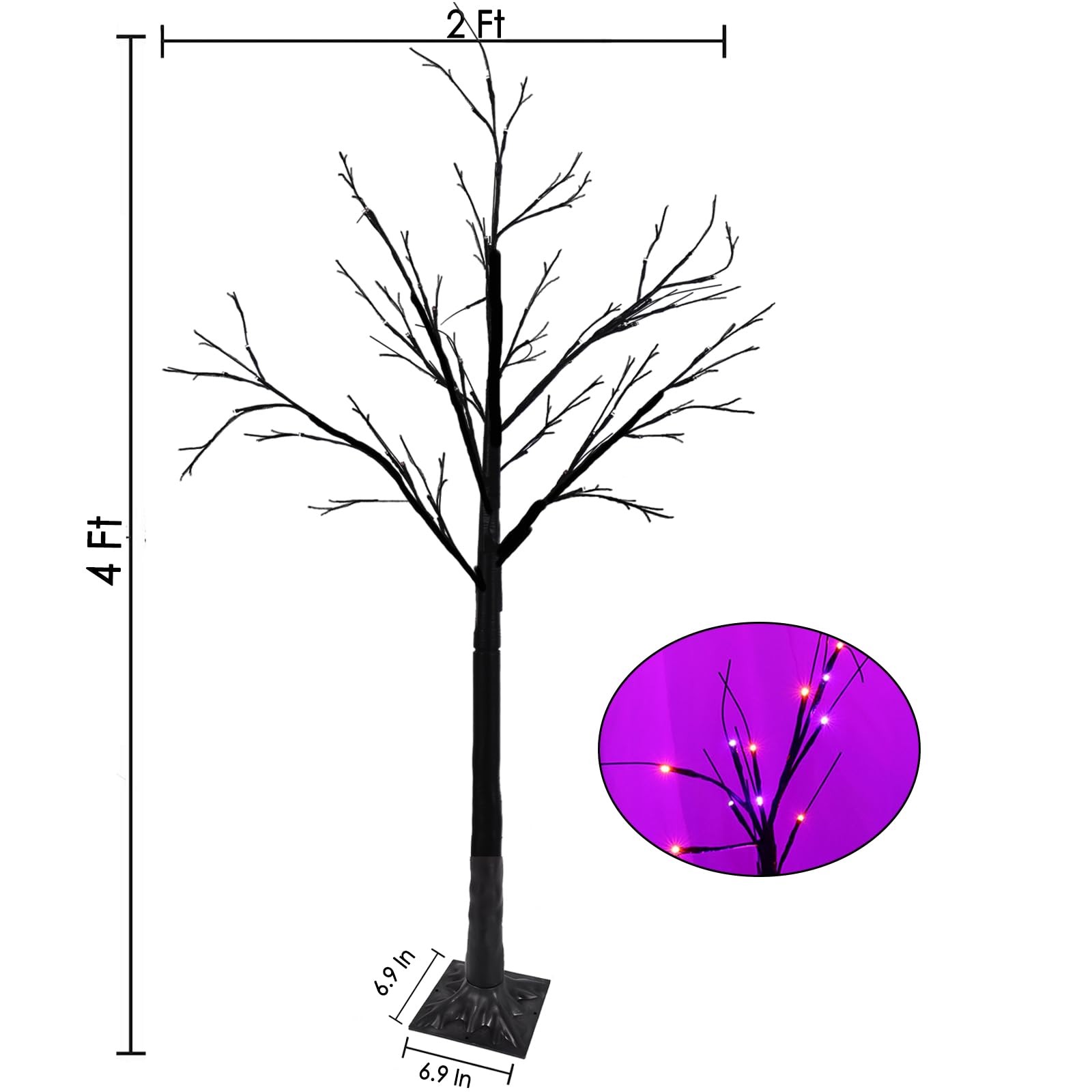 2-Pack 4FT Lighted Black Halloween Tree with 96 LED Orange & Purple Lights (H…