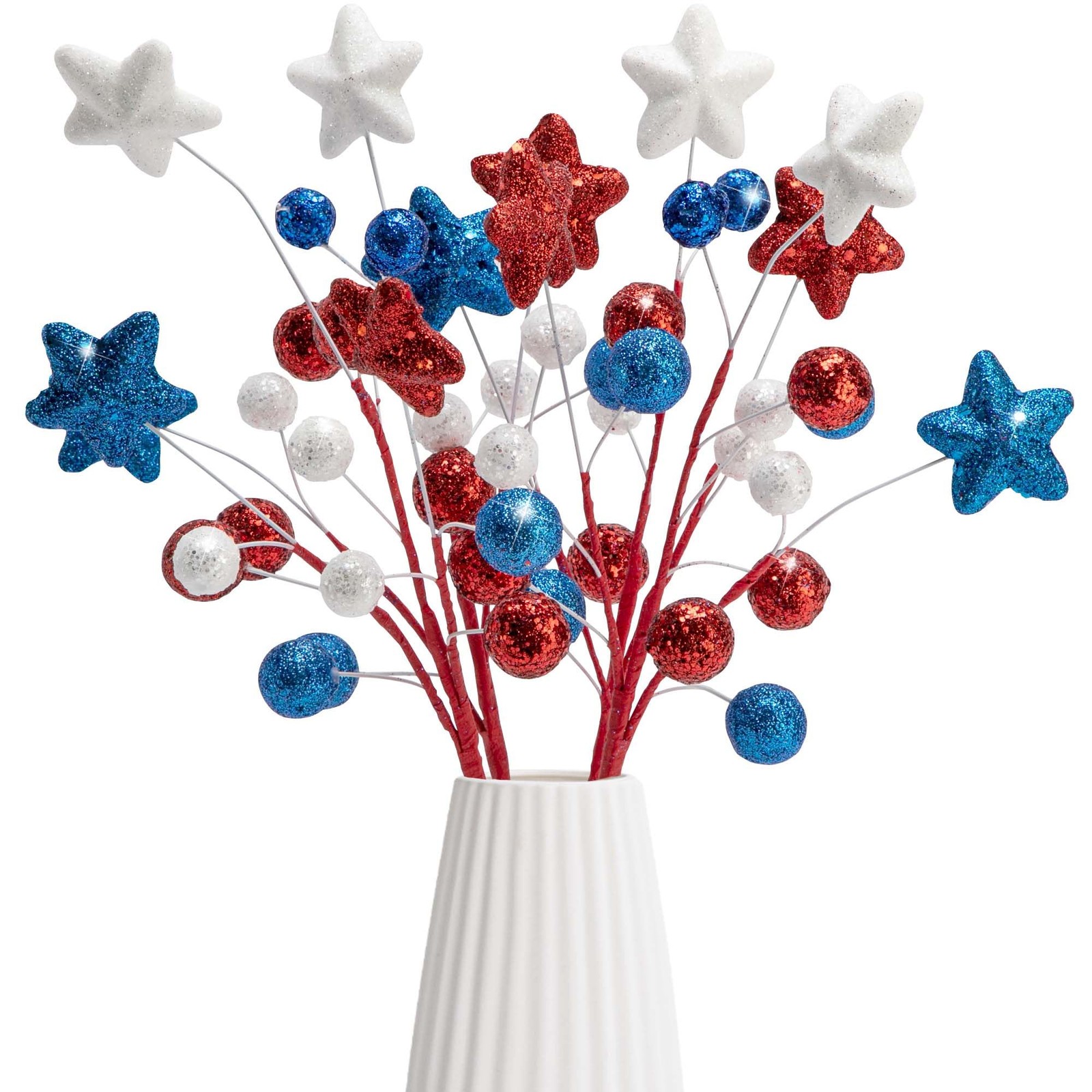 4 Pack 15″ Large Patriotic Glitter Ball Centerpiece Stems, Independence Day A…