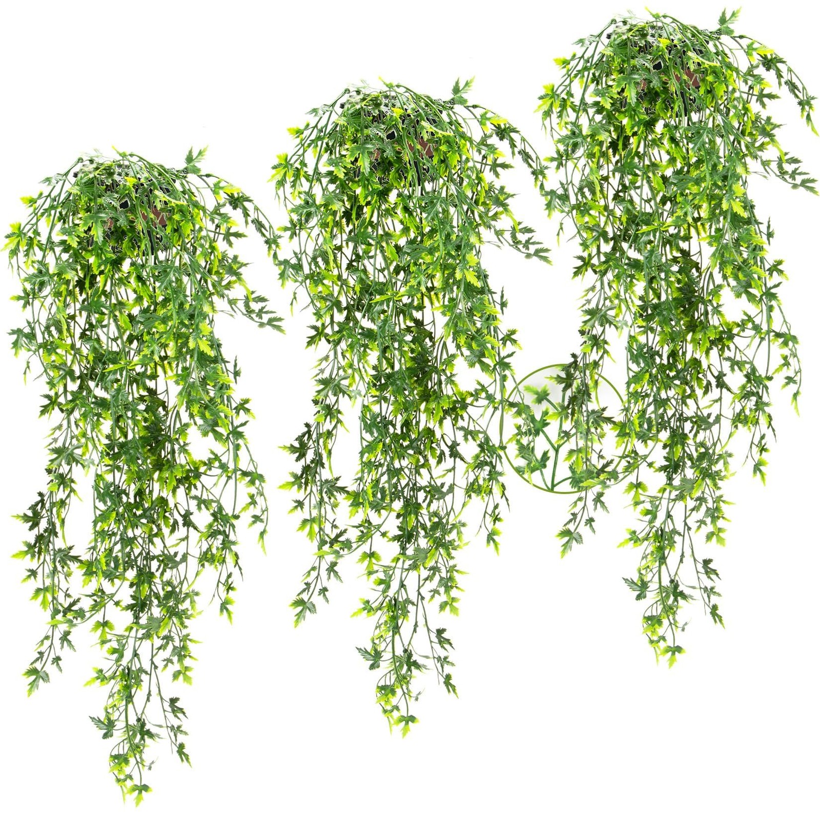 3PCS Fake Hanging Plants Lifelike Faux Plants Indoor with 45 Green Leaves, Fa…