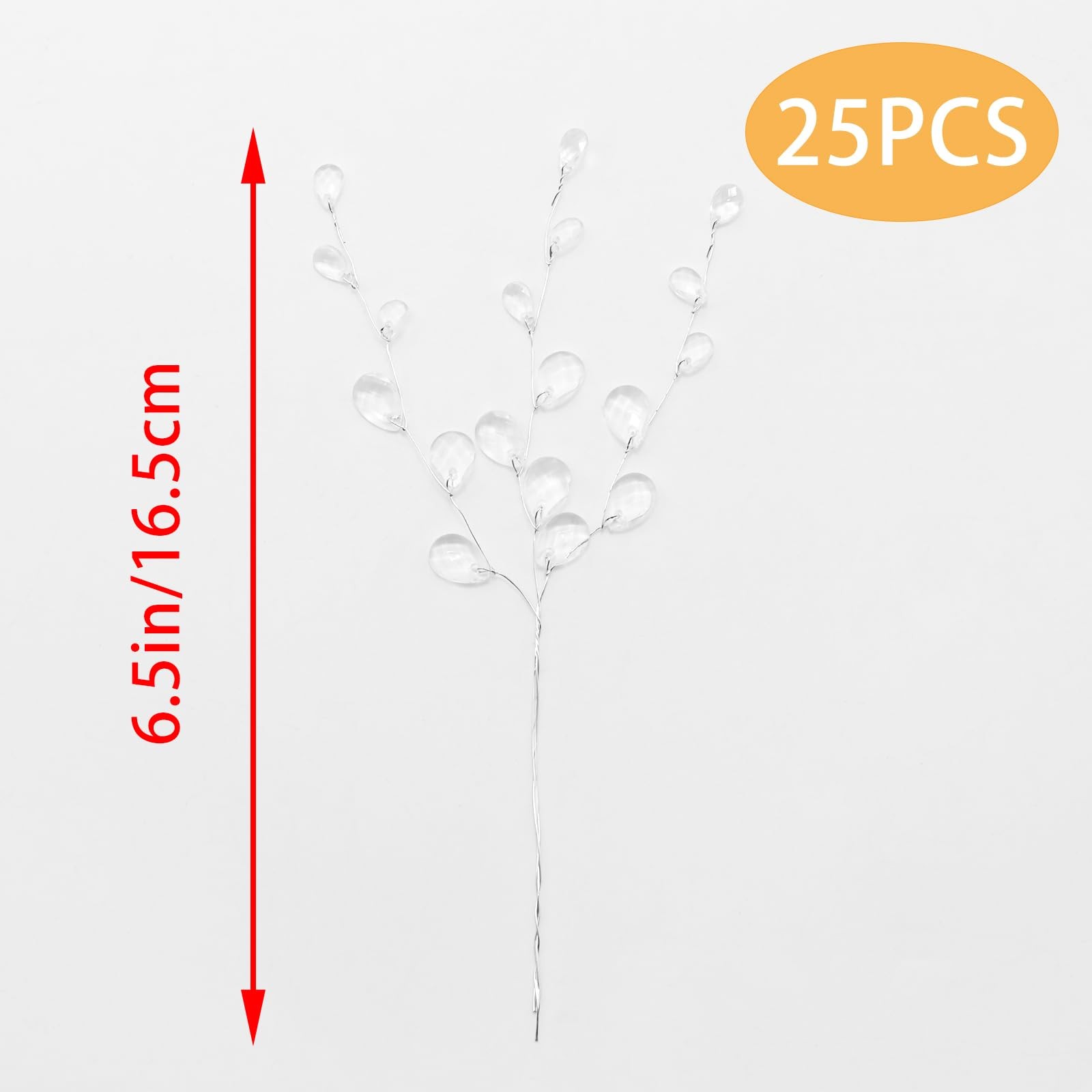 25 PCS Acrylic Crystal Flower Branches Clear Artificial Bead Drop Decor