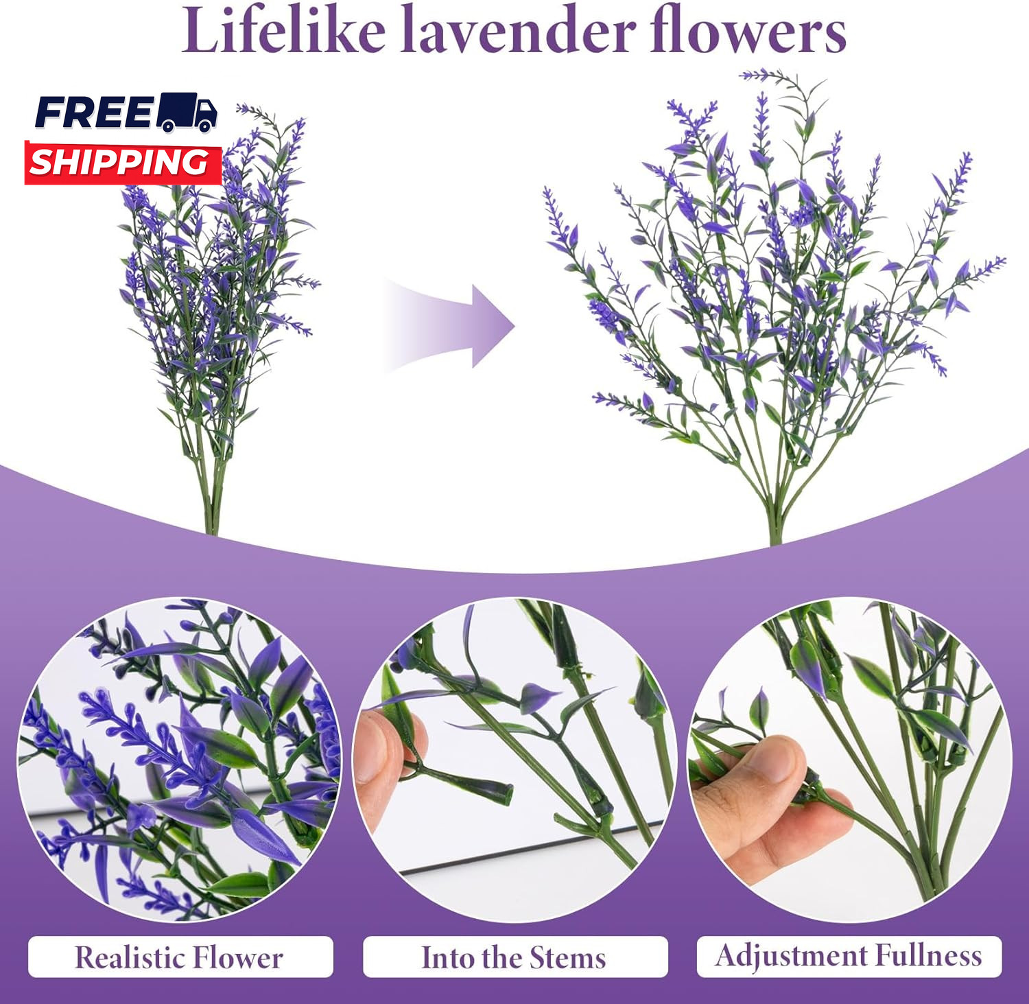 Artificial Lavender Flowers 7 Pcs Artificial Flowers Faux Lavender Plants