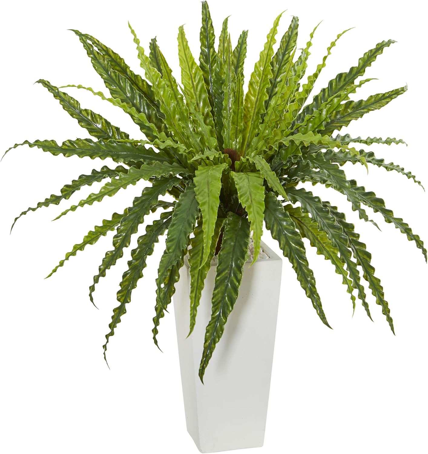 Artificial Birdsnest Plant in White Tower Planter – Lush Green Decor