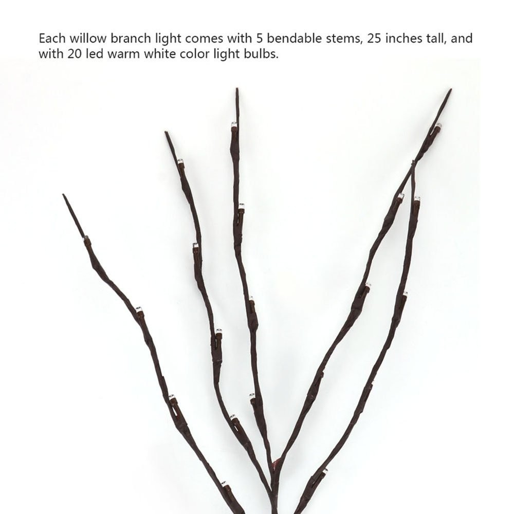 3 Pack Warm White Lighted Branches 60 LED Twig Lights Lighted Plants Artificial