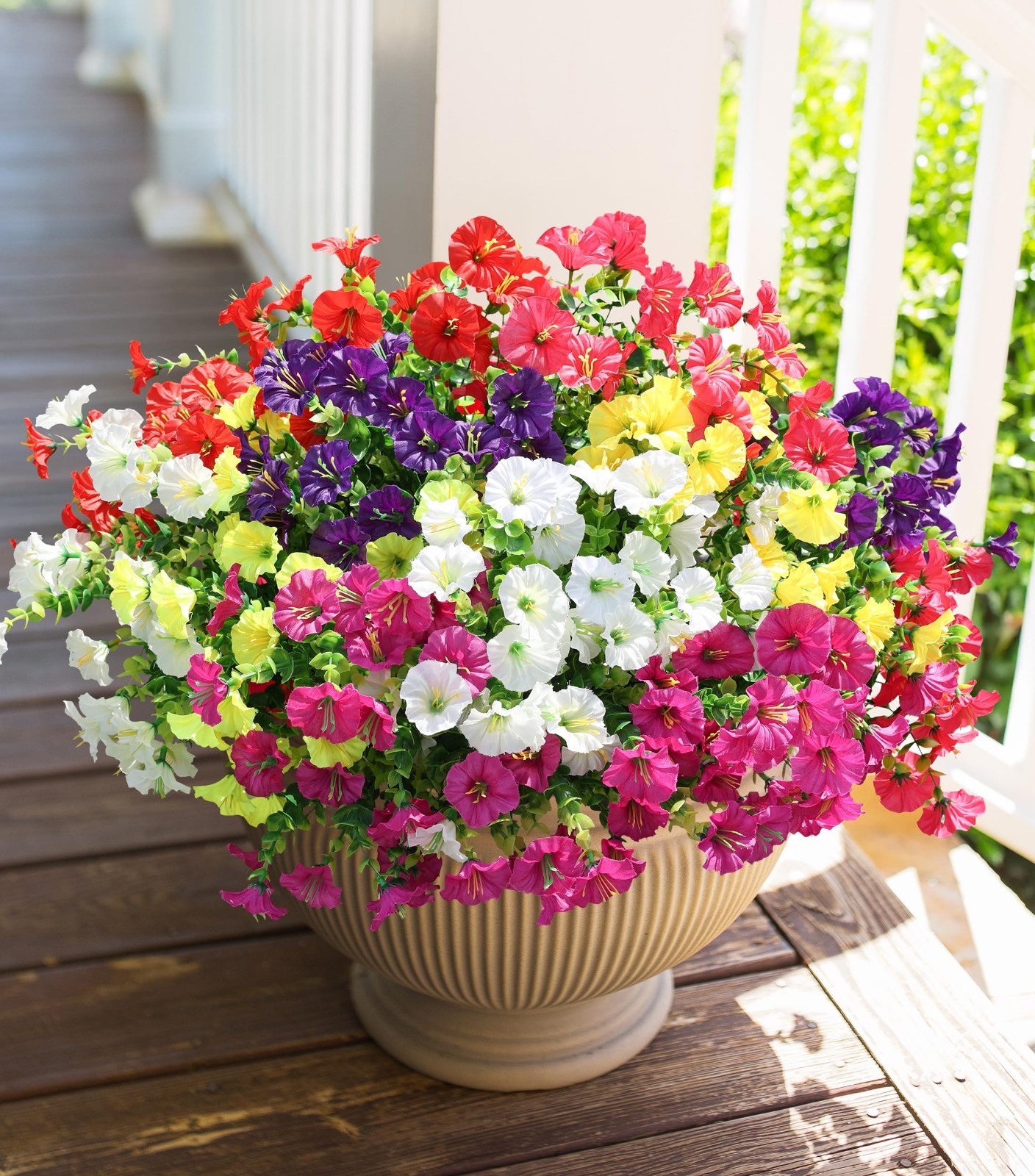 Colorful Artificial Flowers for Outdoors – 12 Bundles Silk Morning Glory & Eucal