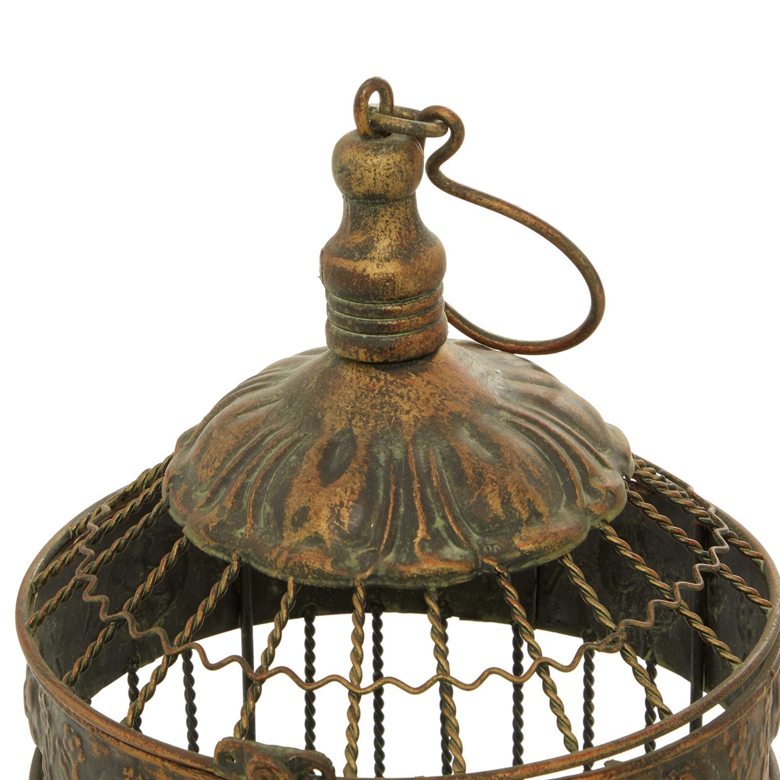Antique Metal Floral Birdcage Set of 2 – Twisted Rod, Latch Closure, Hanging Hoo