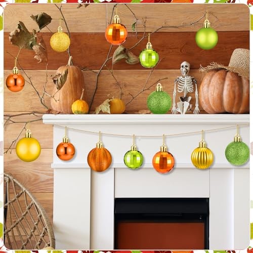 64 Pcs Fall Ball Ornaments Matt Glitter Lime Green Gold Orange Foison Style