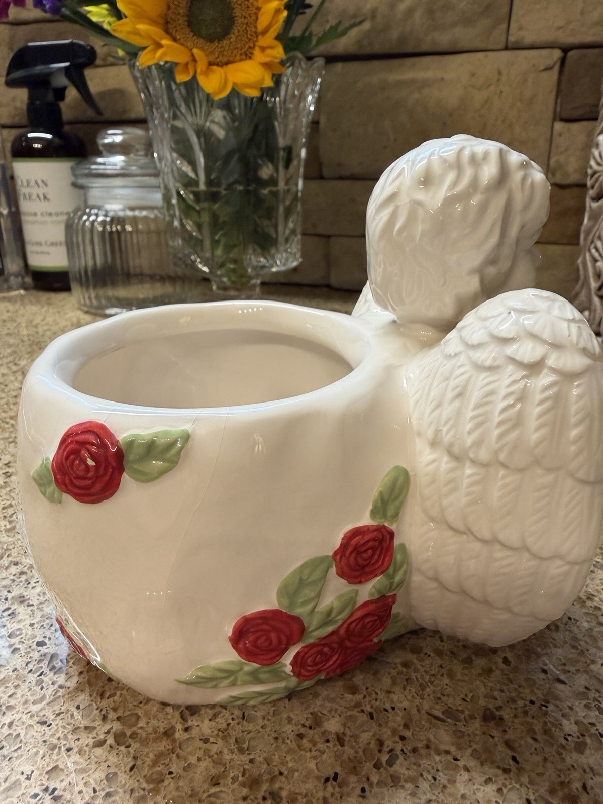 Cherub Roses Ceramic Planter – Romantic Vintage Style Floral Vase Decor