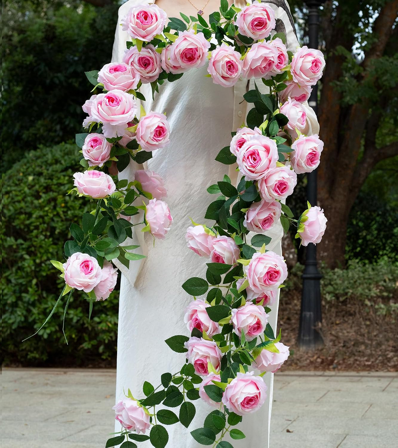 2Pcs 12Ft Bendable Artificial Flower Garland Faux Rose Vine Hanging Floral Garla